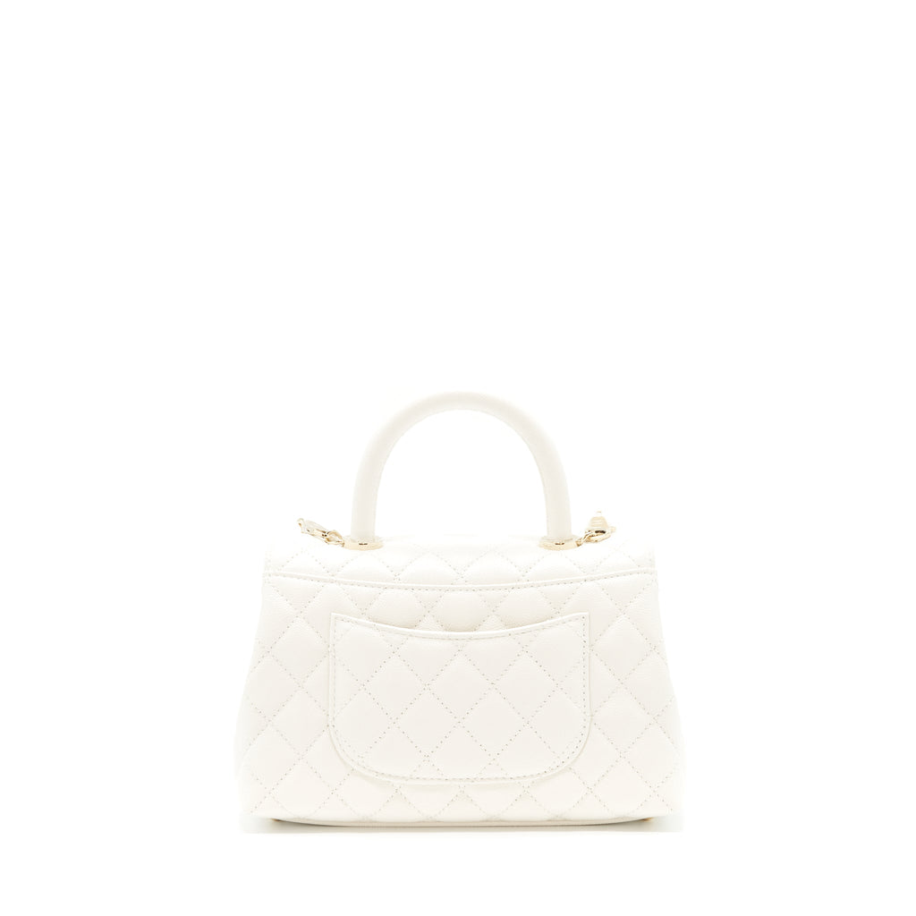CHANEL SMALL COCO HANDLE CAVIAR WHITE LGHW (MICROCHIP)