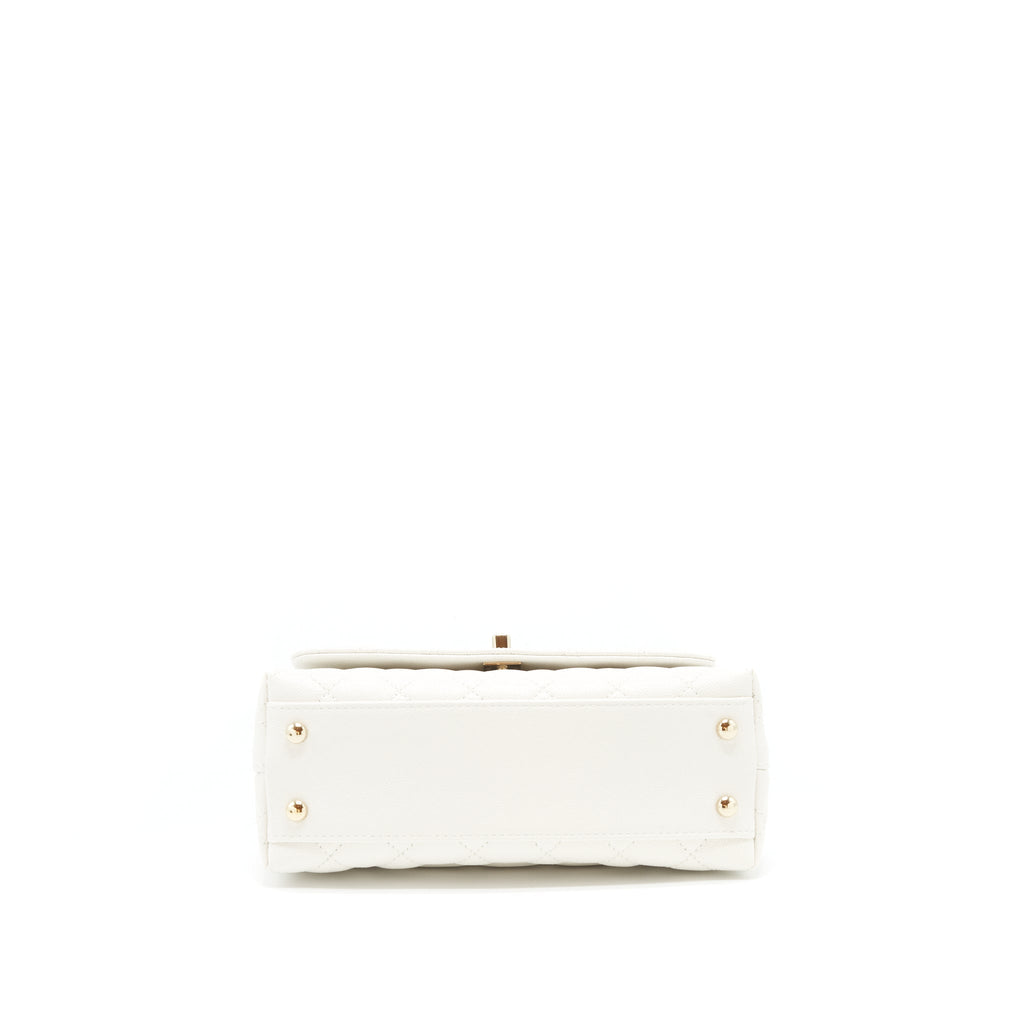 CHANEL SMALL COCO HANDLE CAVIAR WHITE LGHW (MICROCHIP)