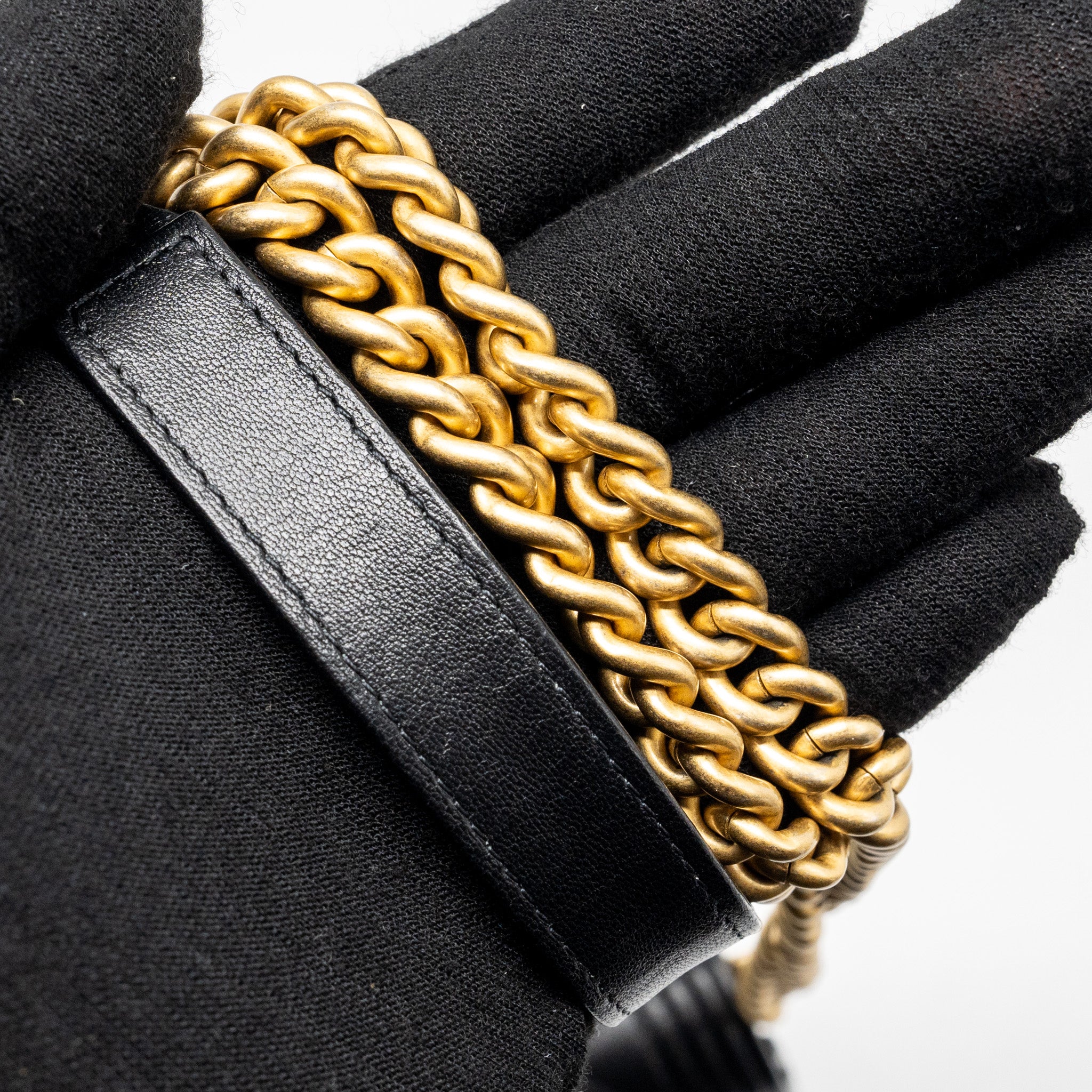CHANEL BOY WALLET ON CHAIN LAMBSKIN BLACK BRUSHED GHW