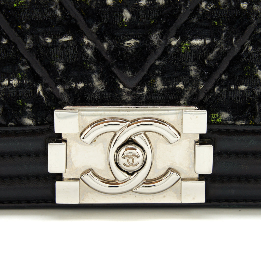CHANEL BOY MEDIUM TWEED/LAMBSKIN BLACK SHW