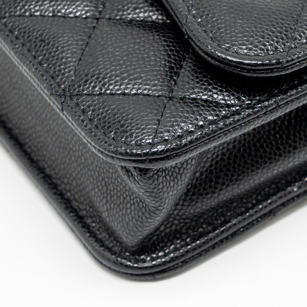 CHANEL QUILTED CC CLUTCH ON CHAIN CAVIAR BLACK LGHW (MICROCHIP)
