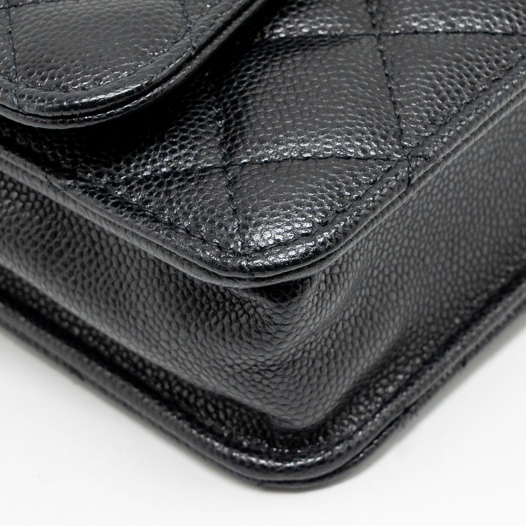 CHANEL QUILTED CC CLUTCH ON CHAIN CAVIAR BLACK LGHW (MICROCHIP)