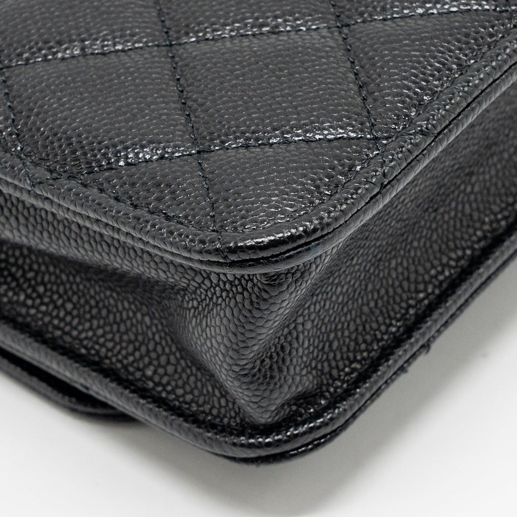 CHANEL QUILTED CC CLUTCH ON CHAIN CAVIAR BLACK LGHW (MICROCHIP)
