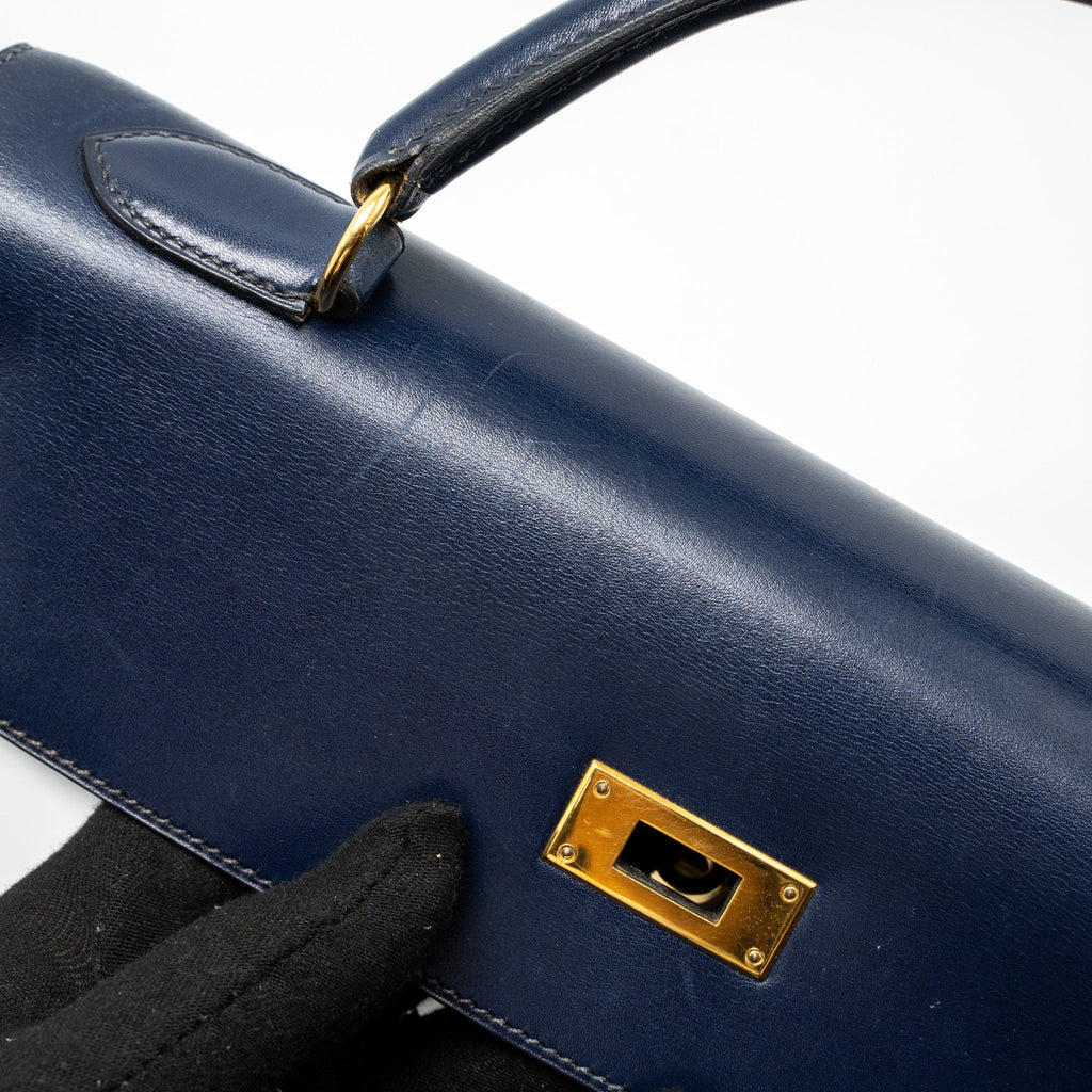HERMES KELLY 32 BOX DARK BLUE GHW CIRCLE Z