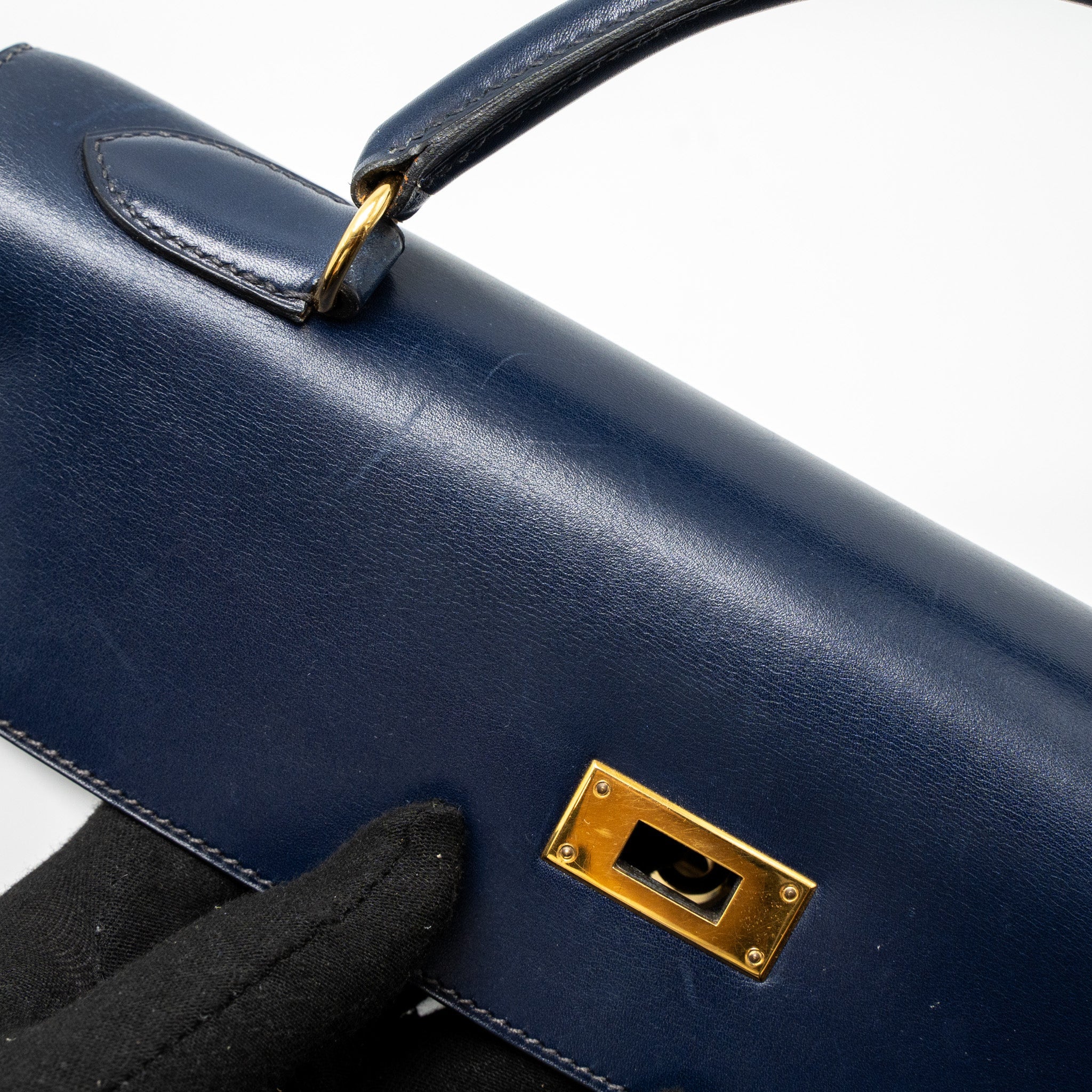 HERMES KELLY 32 BOX DARK BLUE GHW CIRCLE Z