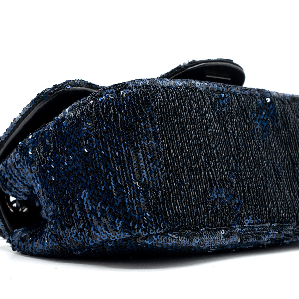 CHANEL SUPER MINI FLAP BAG SEQUIN DARK BLUE / BLACK SHW