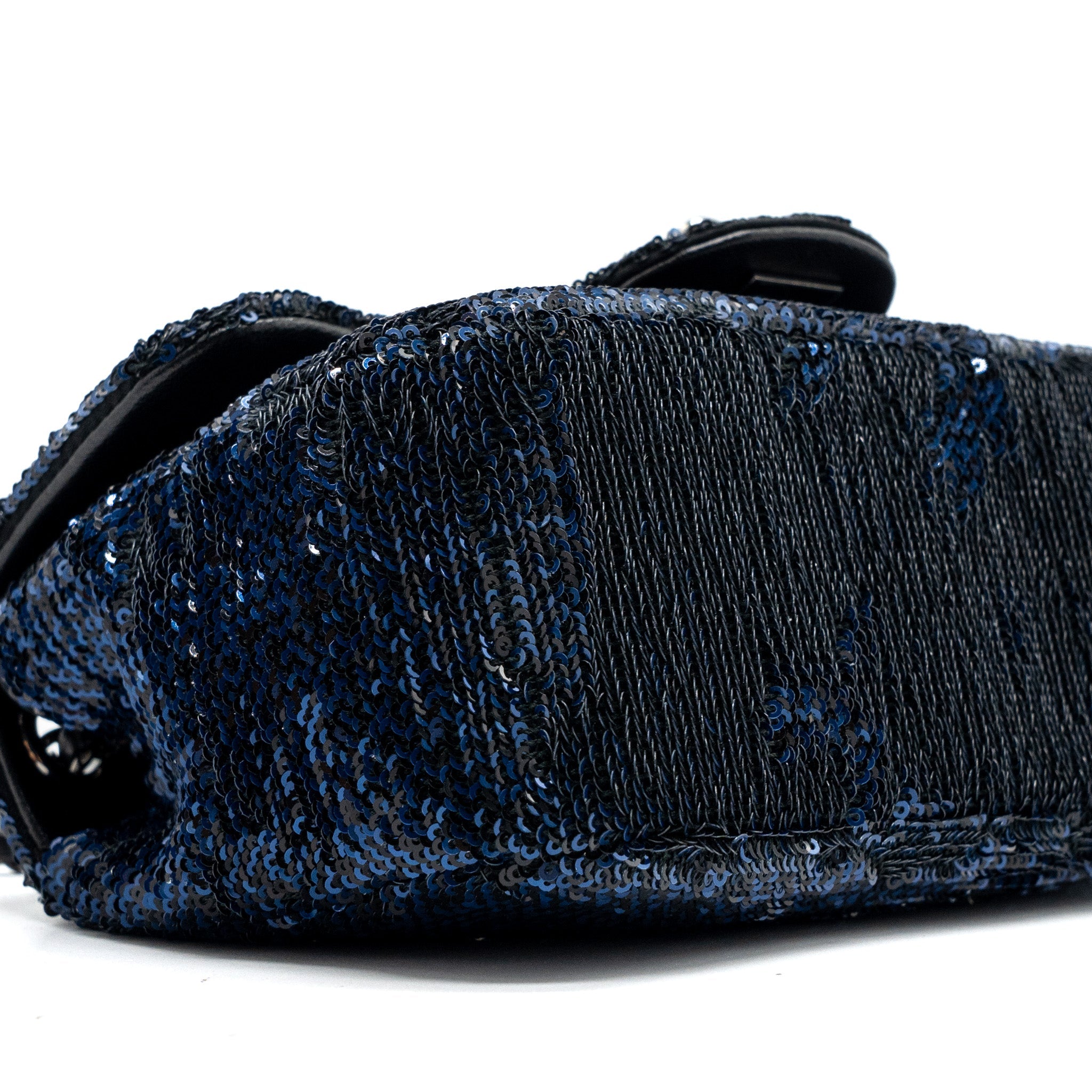 CHANEL SUPER MINI FLAP BAG SEQUIN DARK BLUE / BLACK SHW