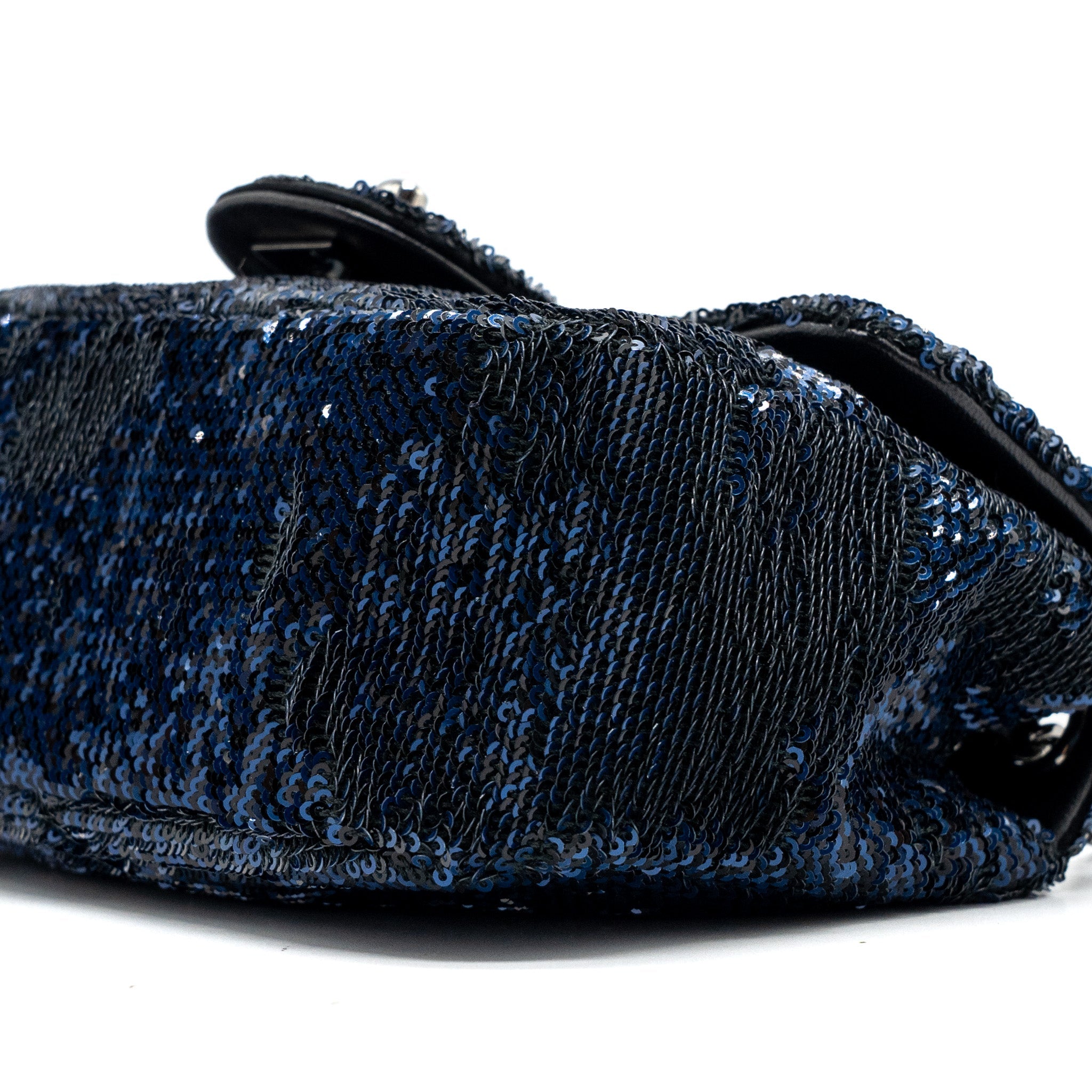 CHANEL SUPER MINI FLAP BAG SEQUIN DARK BLUE / BLACK SHW