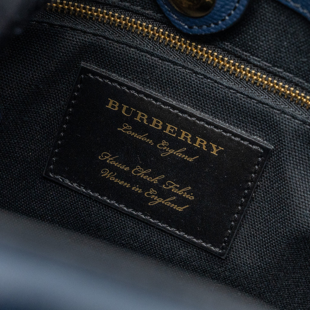 BURBERRY HOUSE CHECK BANNER TOTE BAG CALFSKIN NAVY/MULTICOLOURED GHW