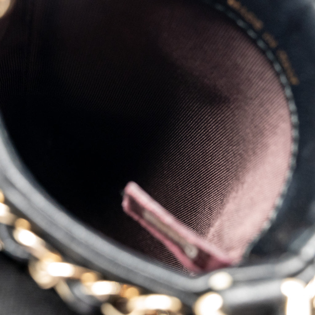 CHANEL GOLD CLUTCH O CHAIN VERTICAL PHONE HOLDER LAMBSKIN BLACK GHW