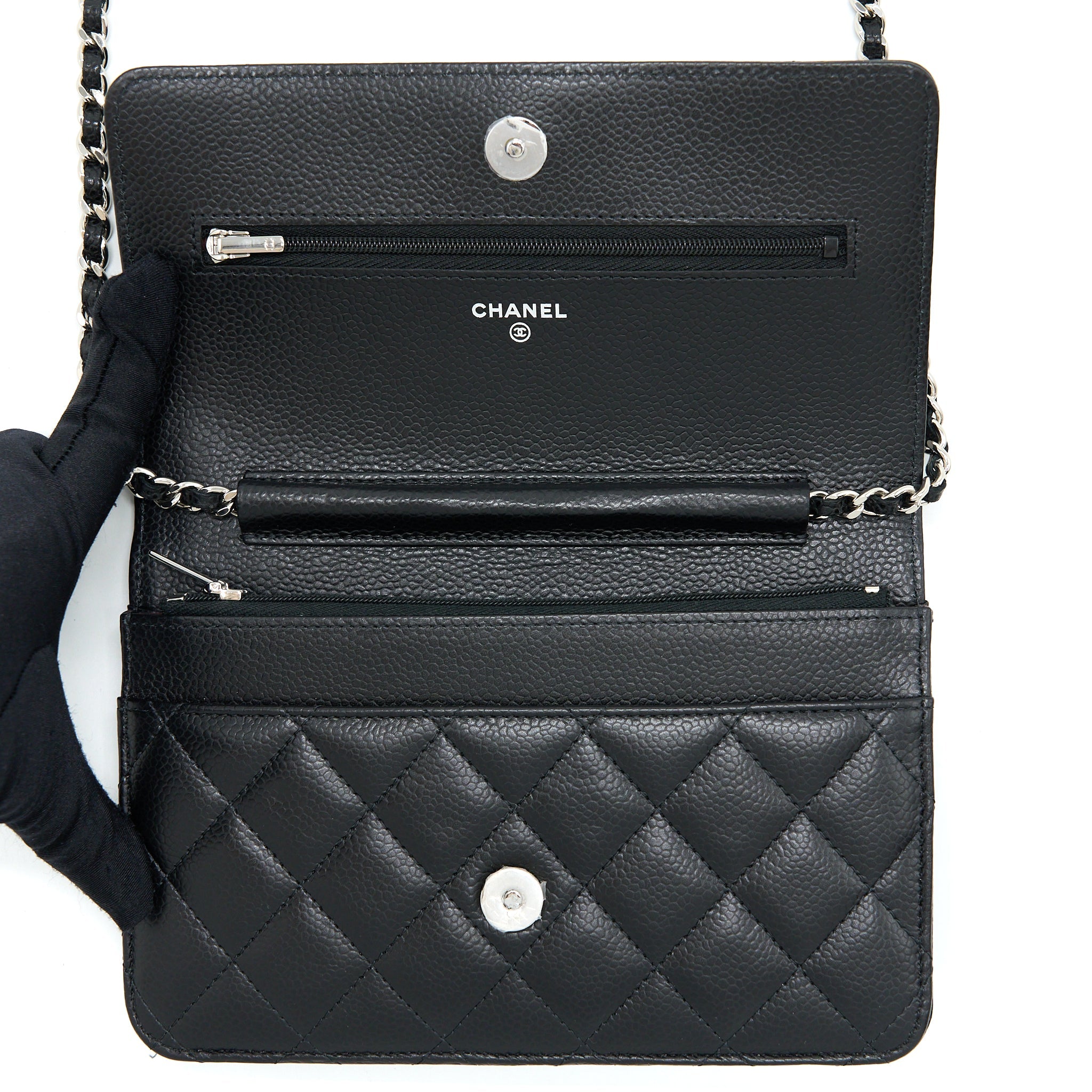 CHANEL CLASSIC WALLET ON CHAIN CAVIAR BLACK SHW (MICROCHIP)