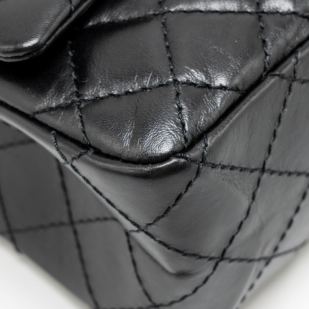 CHANEL SMALL 2.55 REISSUE FLAP BAG AGED CALFSKIN BLACK GHW