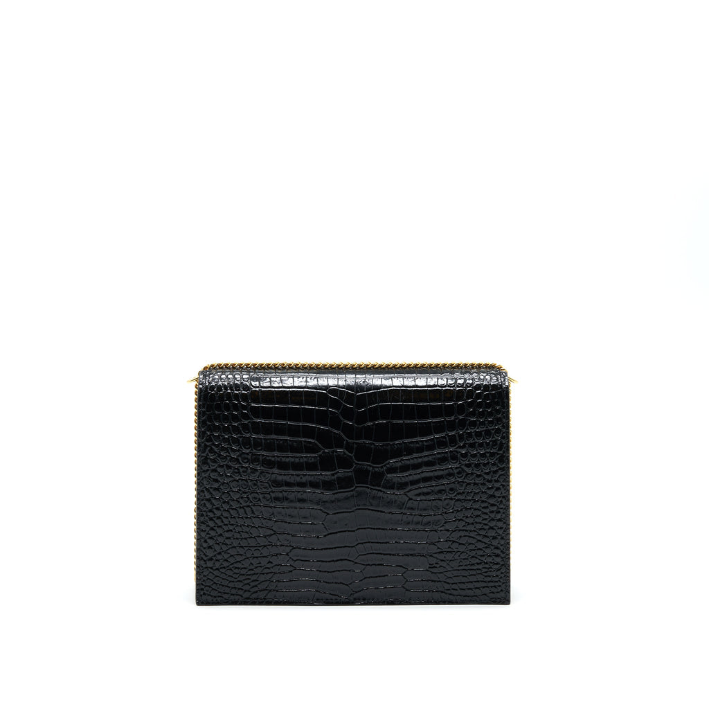 SAINT LAURENT CASSANDRA MONOGRAM CLASP BAG CROC-EMBOSSED CALFSKIN BLACK GHW