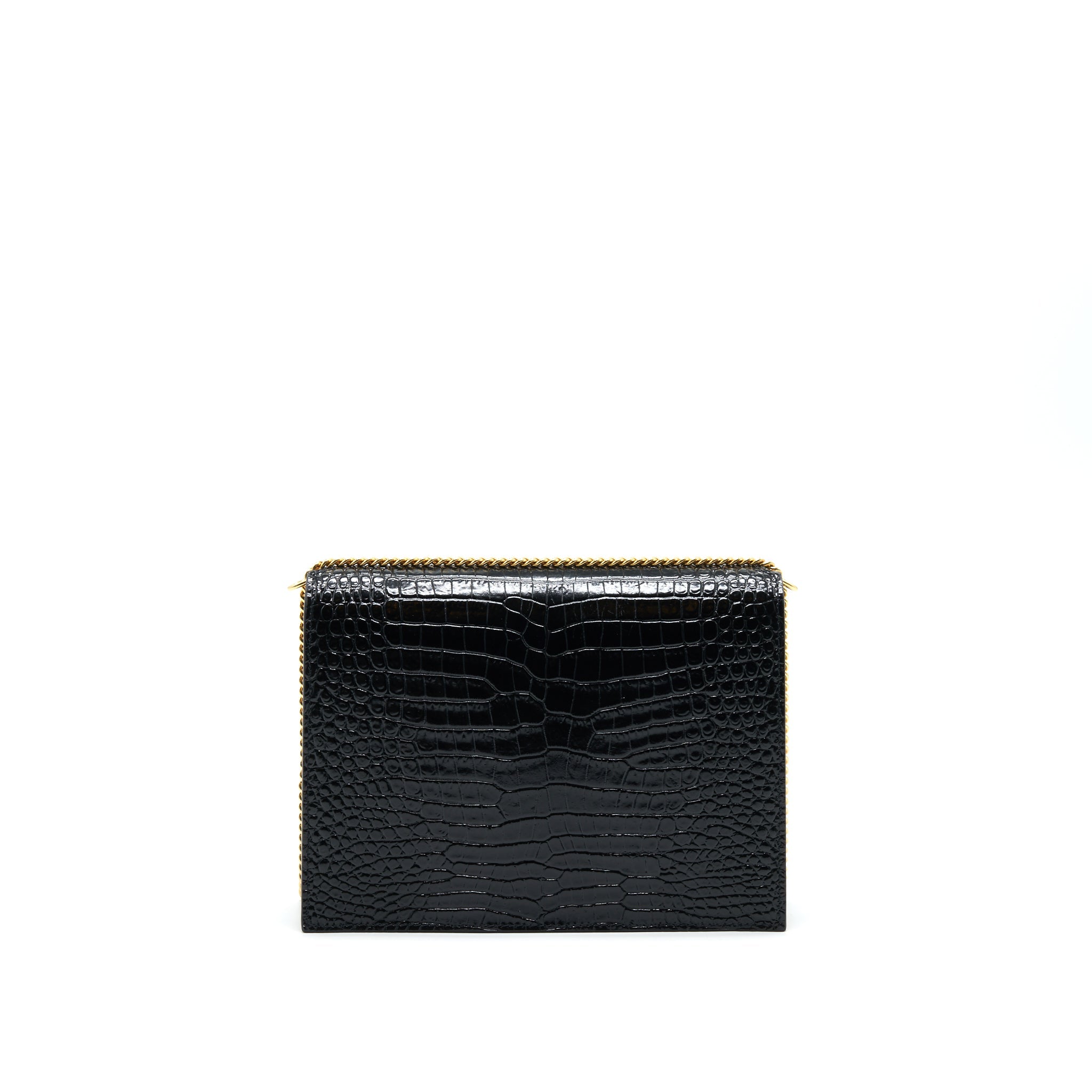 SAINT LAURENT CASSANDRA MONOGRAM CLASP BAG CROC-EMBOSSED CALFSKIN BLACK GHW