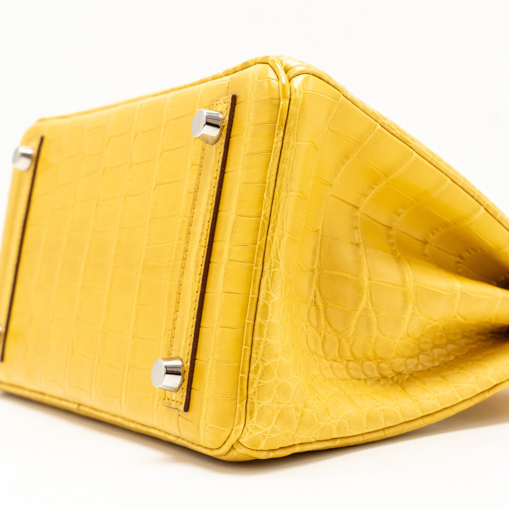 HERMES BIRKIN 25 ALLIGATOR MISSISSIPPIENSIS MAT 9D JAUNE AMBRE SHW