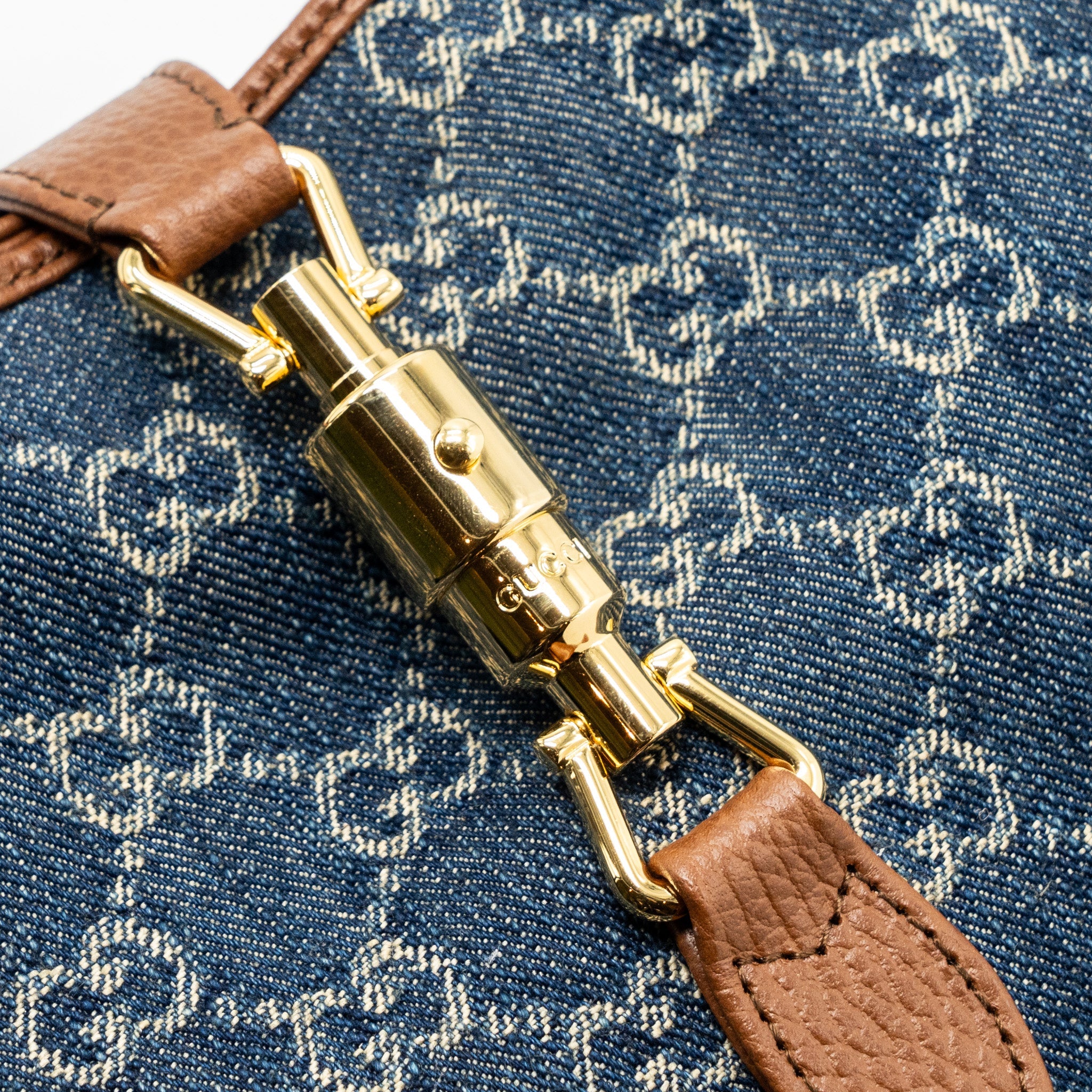 GUCCI JACKIE 1961 SMALL SHOULDER BAG DENIM / CALFSKIN BLUE/ BROWN GHW