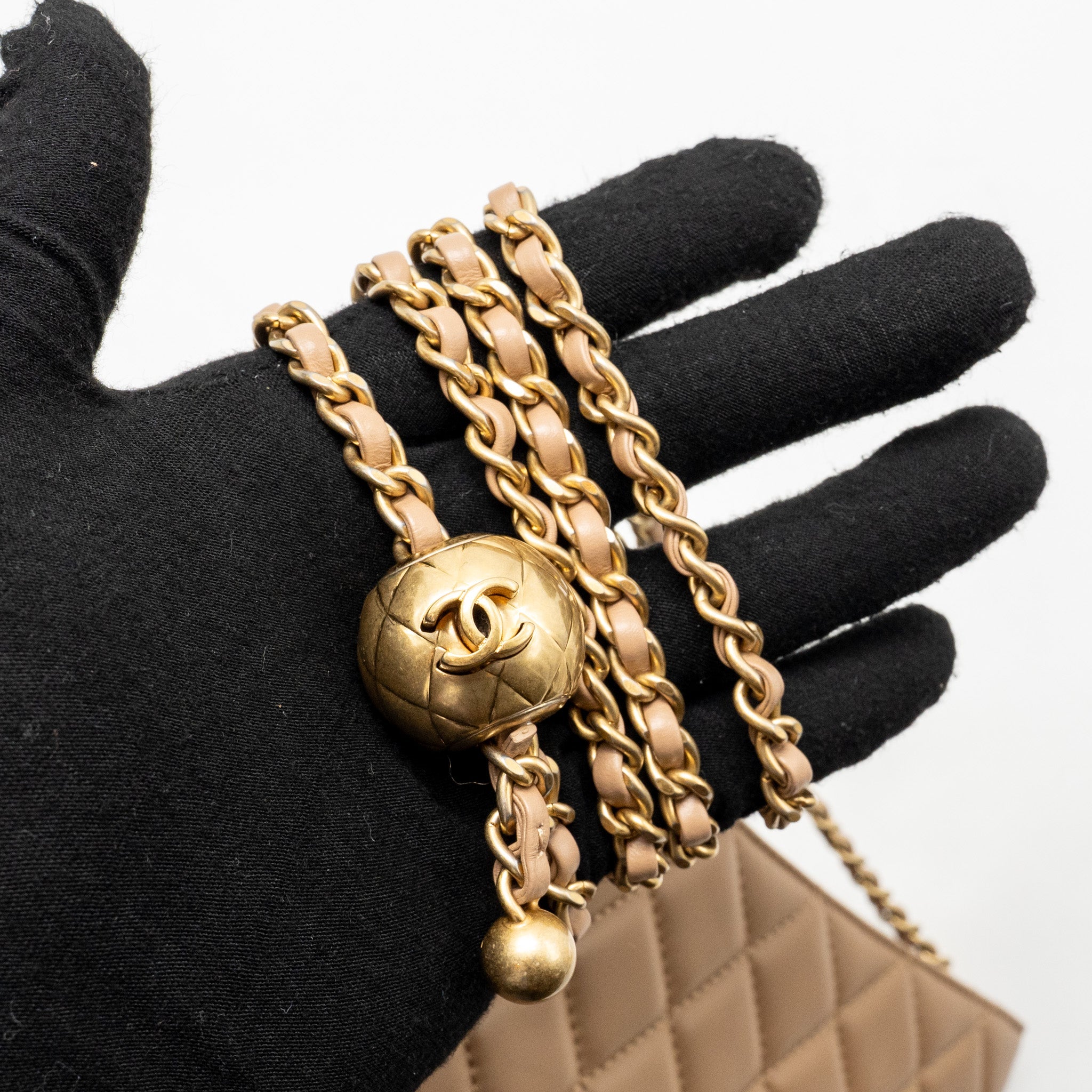 CHANEL PEARL CRUSH HOBO BAG LAMBSKIN BEIGE GHW (MICROCHIP)