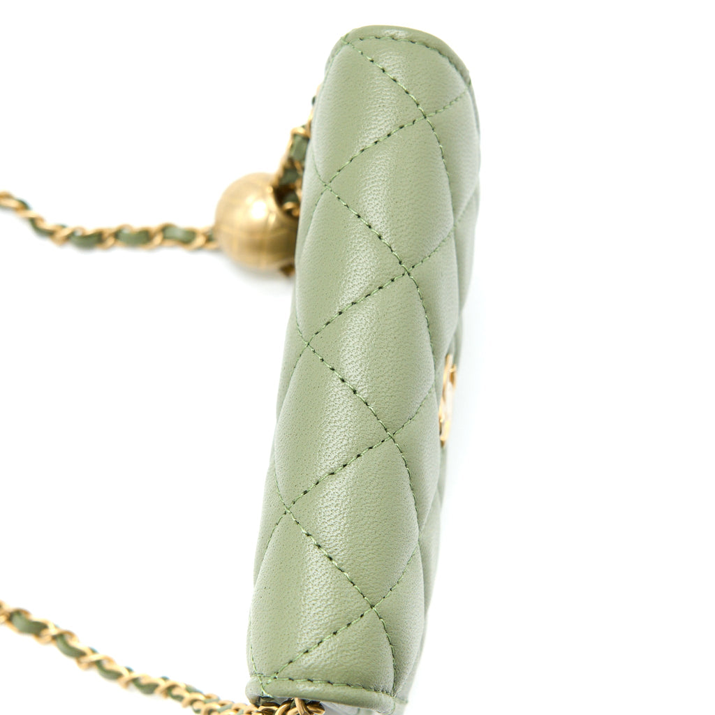 CHANEL PEARL CRUSH MINI FLAP BAG LAMBSKIN GREEN GHW