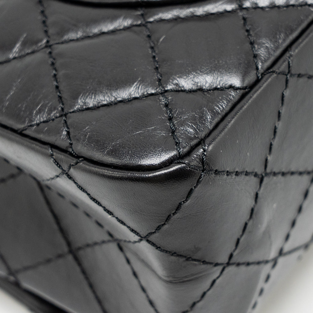 CHANEL SMALL 2.55 REISSUE FLAP BAG AGED CALFSKIN BLACK GHW