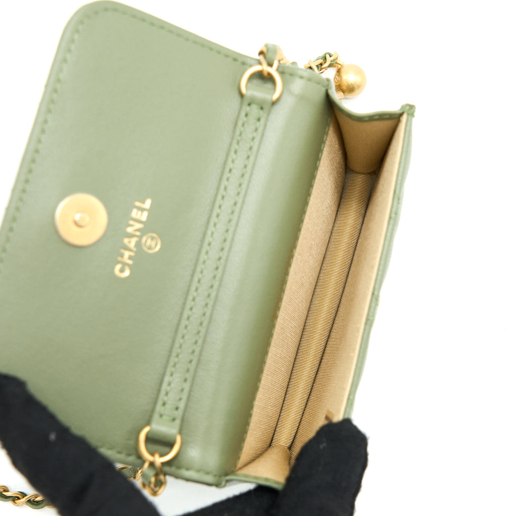 CHANEL PEARL CRUSH MINI FLAP BAG LAMBSKIN GREEN GHW