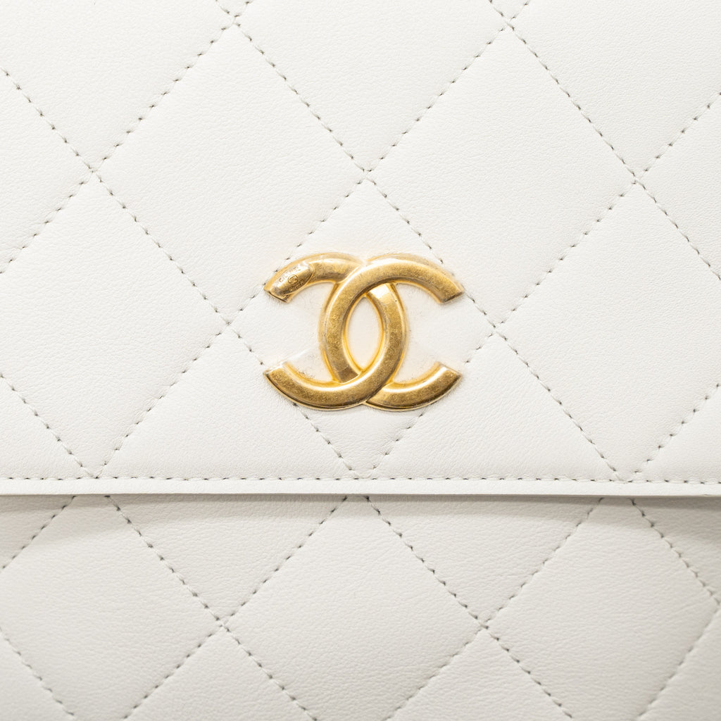 CHANEL CROSSBODY SQUARE FLAP BAG LAMBSKIN WHITE BRUSHED GHW
