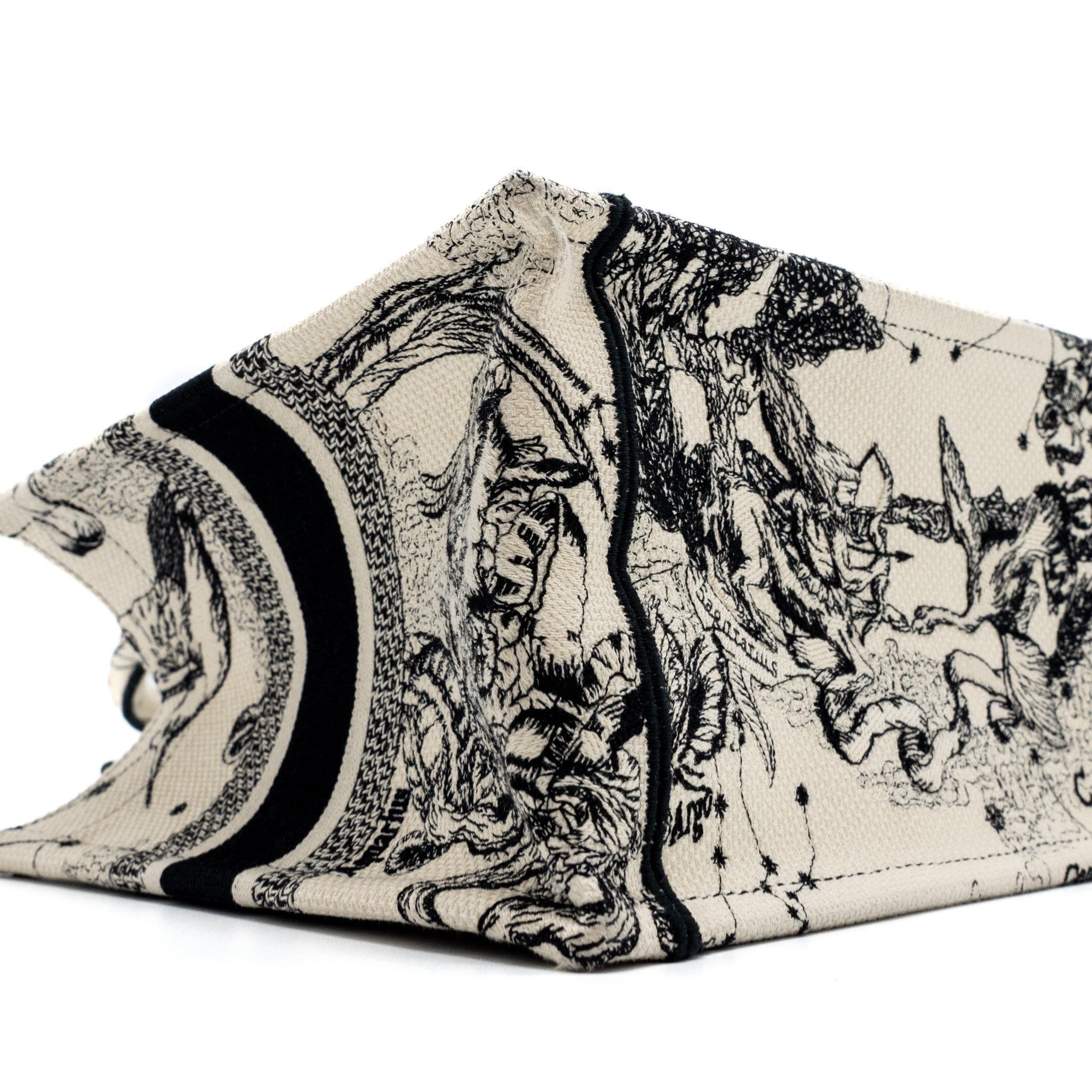 DIOR SMALL BOOK TOTE LATTE/BLACK TOILE DE JOUY ZODIAC EMBROIDERY
