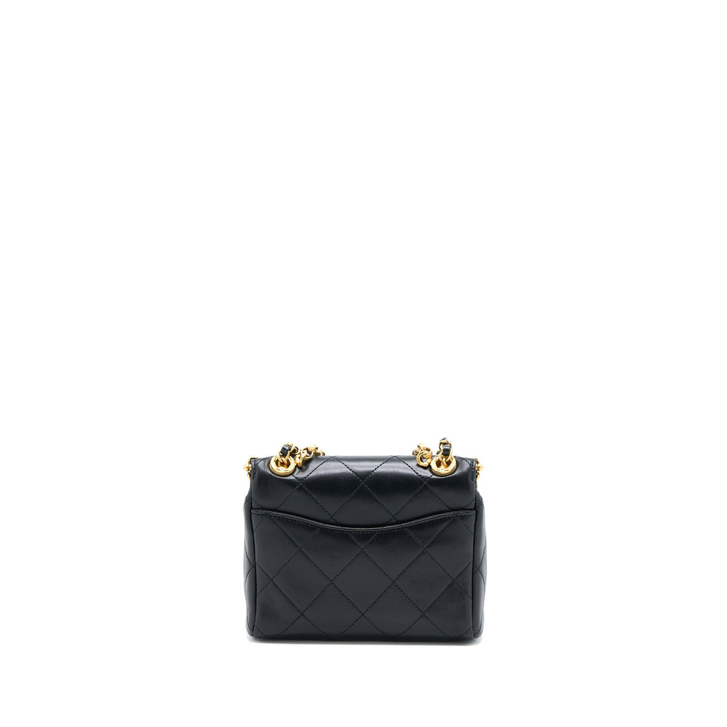 CHANEL KISS LOCK CLASP BAG LAMBSKIN BLACK BRUSHED GHW