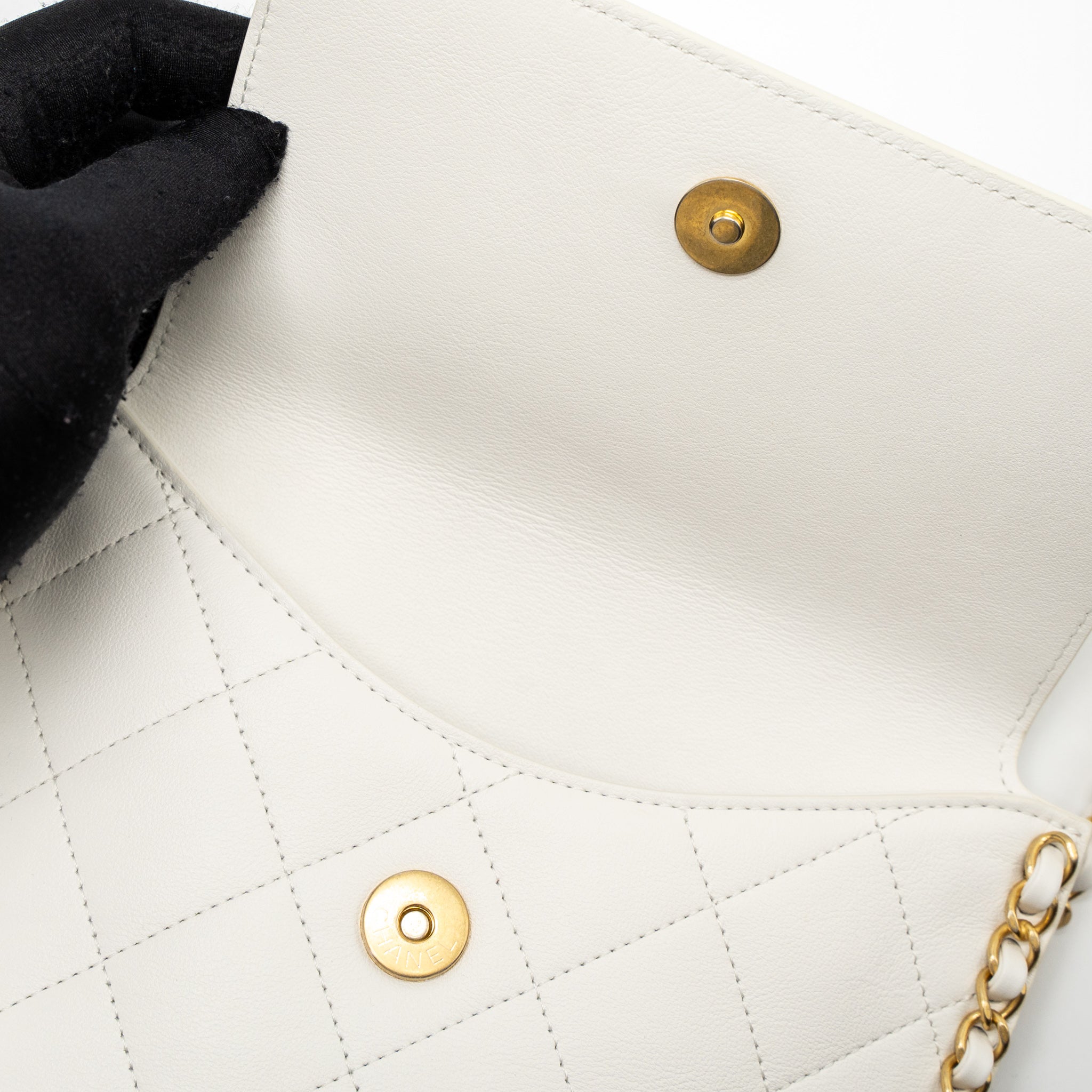 CHANEL CROSSBODY SQUARE FLAP BAG LAMBSKIN WHITE BRUSHED GHW