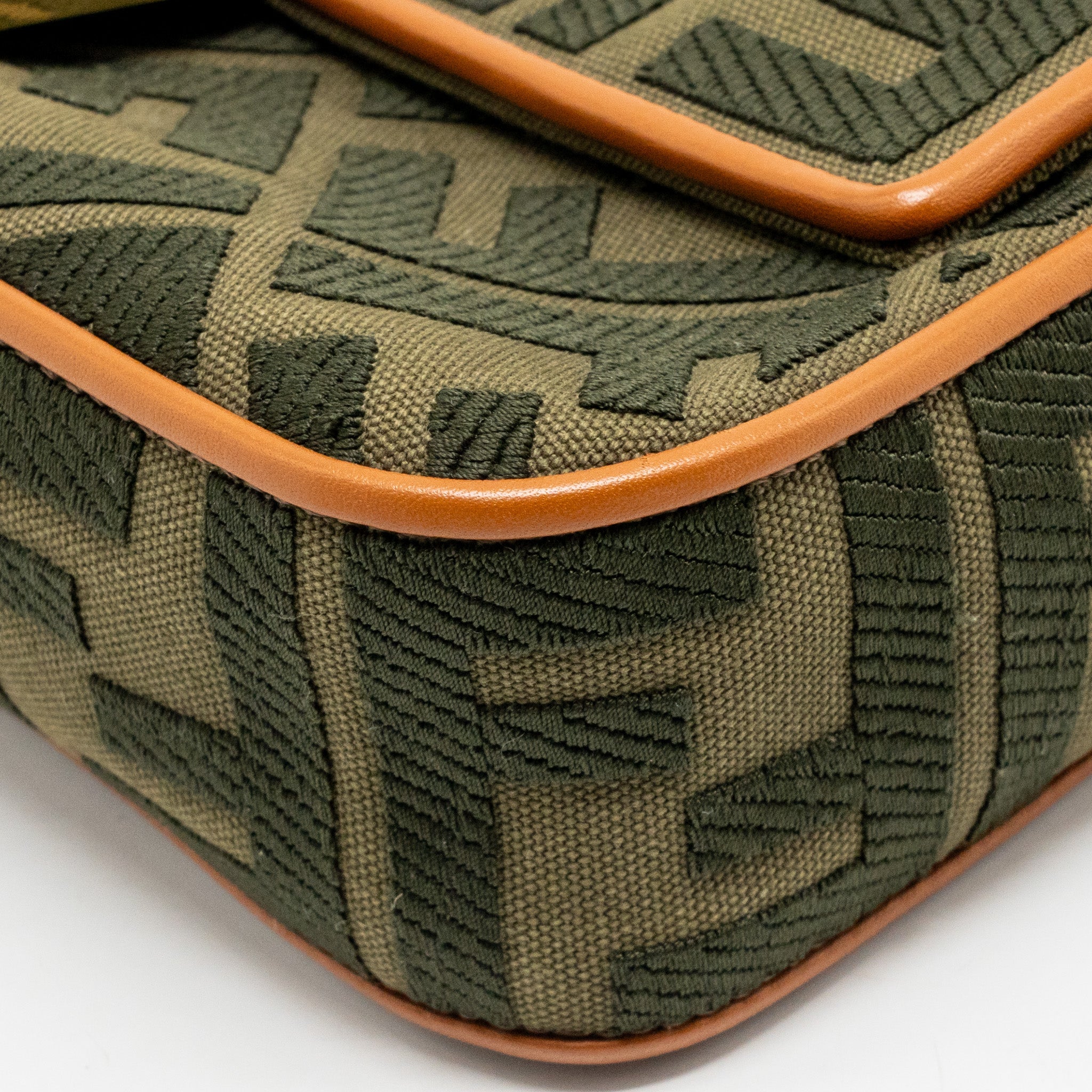 FENDI BAGUETTE SHOULDER BAG DENIM KHAKI GREEN GHW