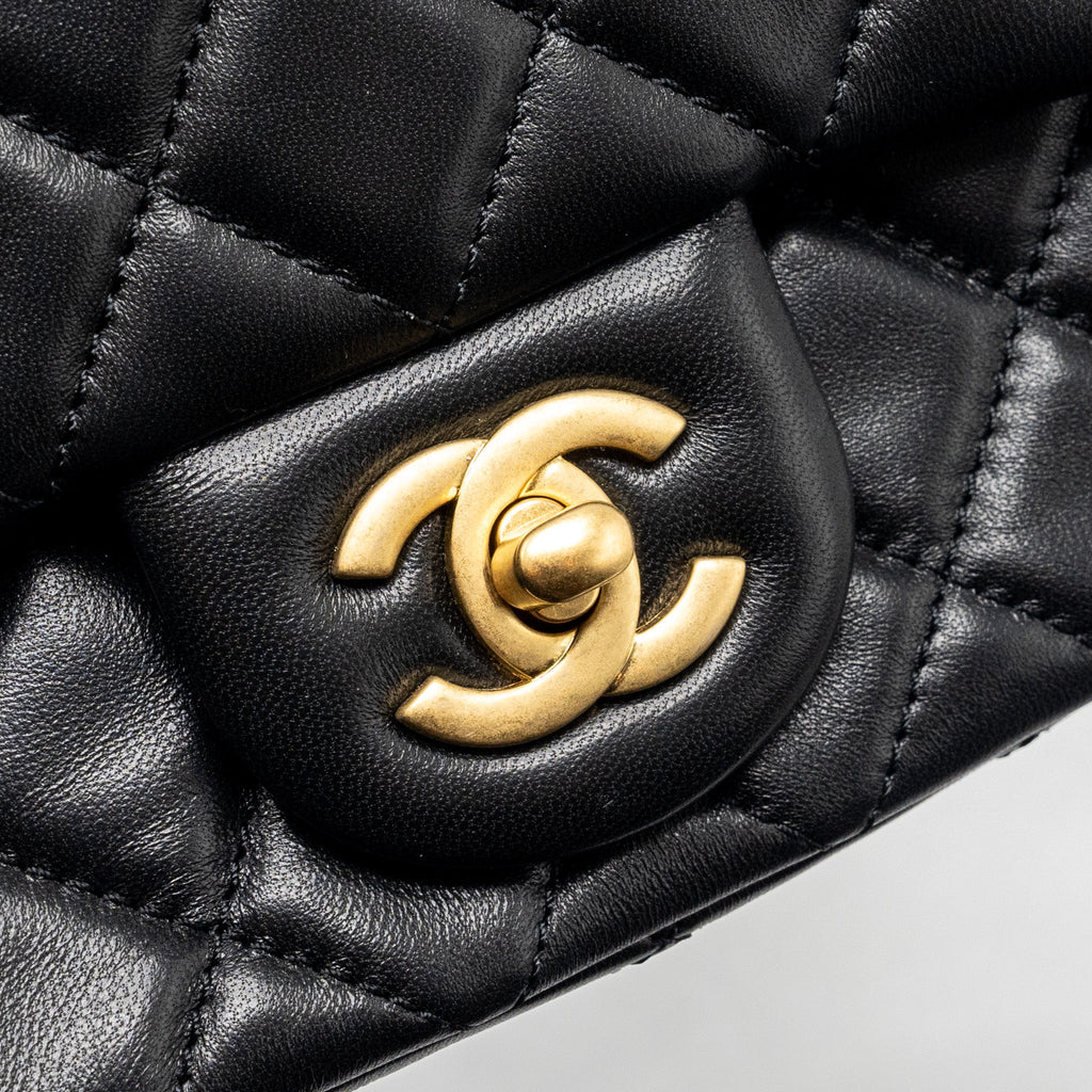CHANEL PEARL CRUSH MINI SQUARE LAMBSKIN BLACK GHW (MICROCHIP)