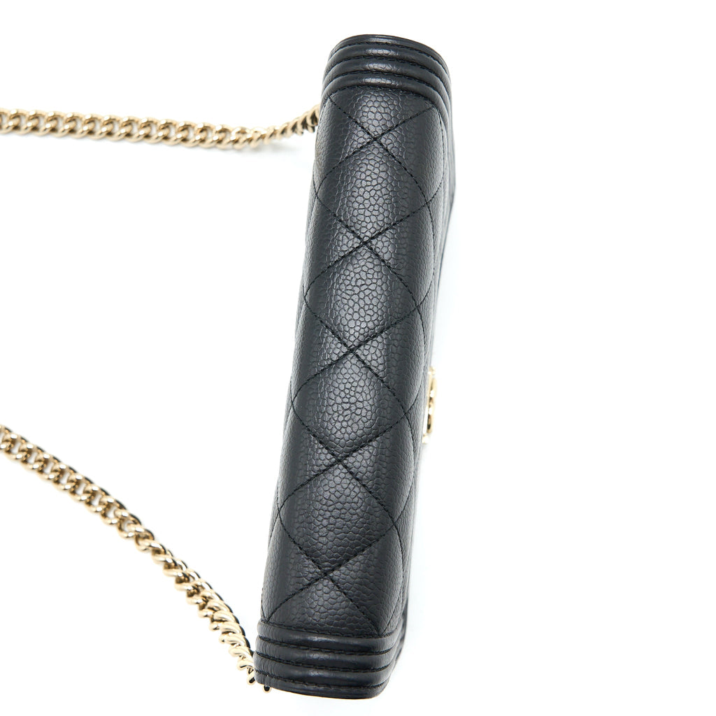CHANEL BOY WALLET ON CHAIN CAVIAR BLACK LGHW