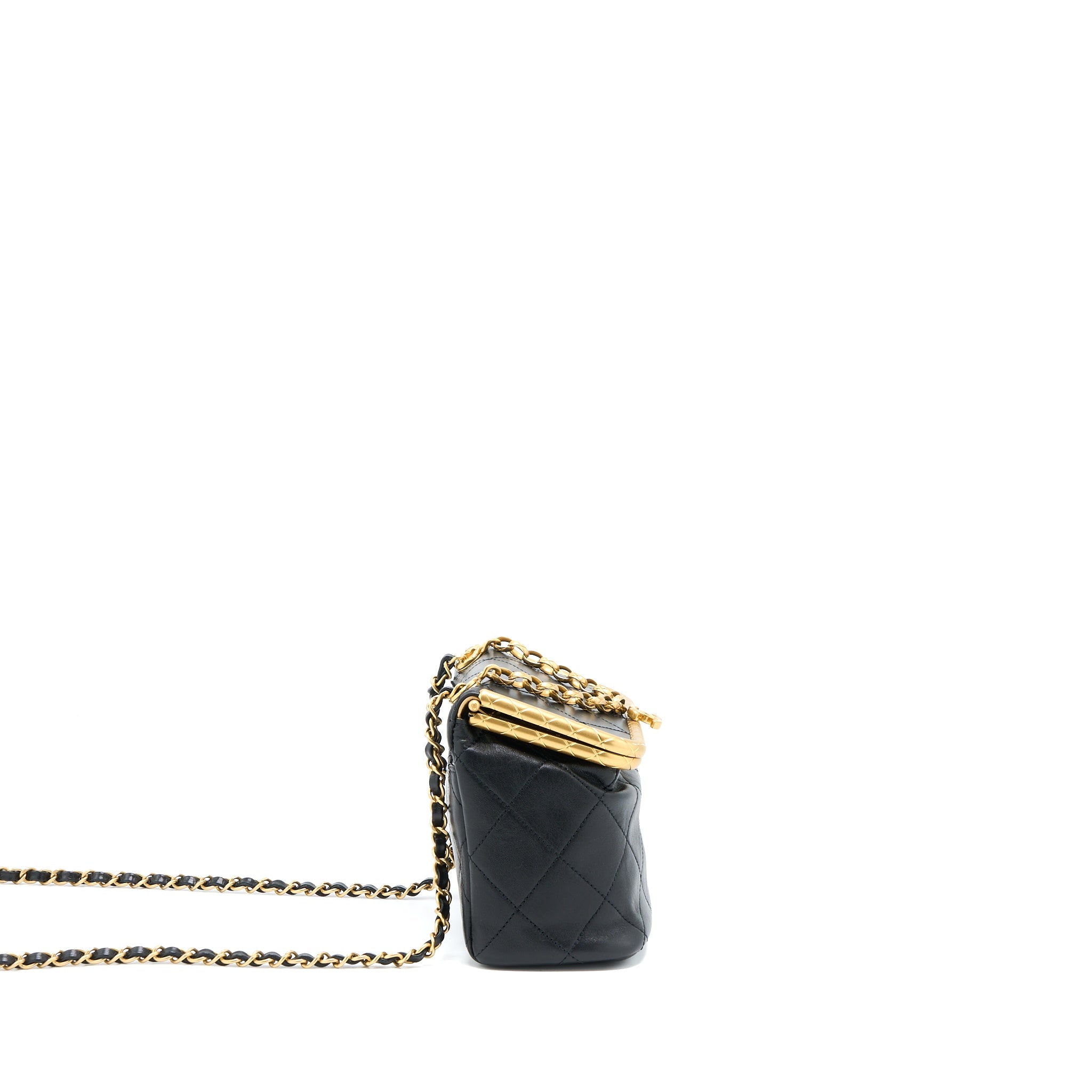 CHANEL KISS LOCK CLASP BAG LAMBSKIN BLACK BRUSHED GHW