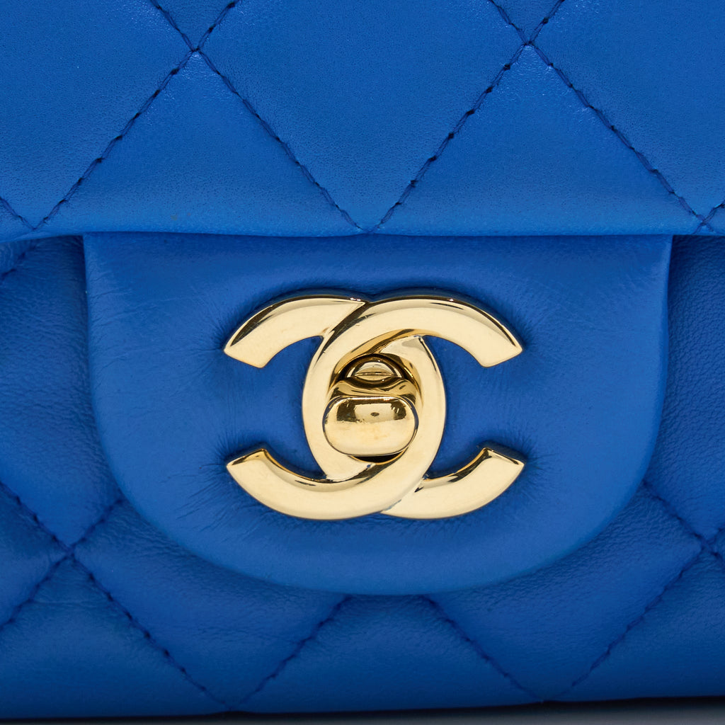 CHANEL MINI RECTANGULAR FLAP BAG LAMBSKIN BLUE LGHW
