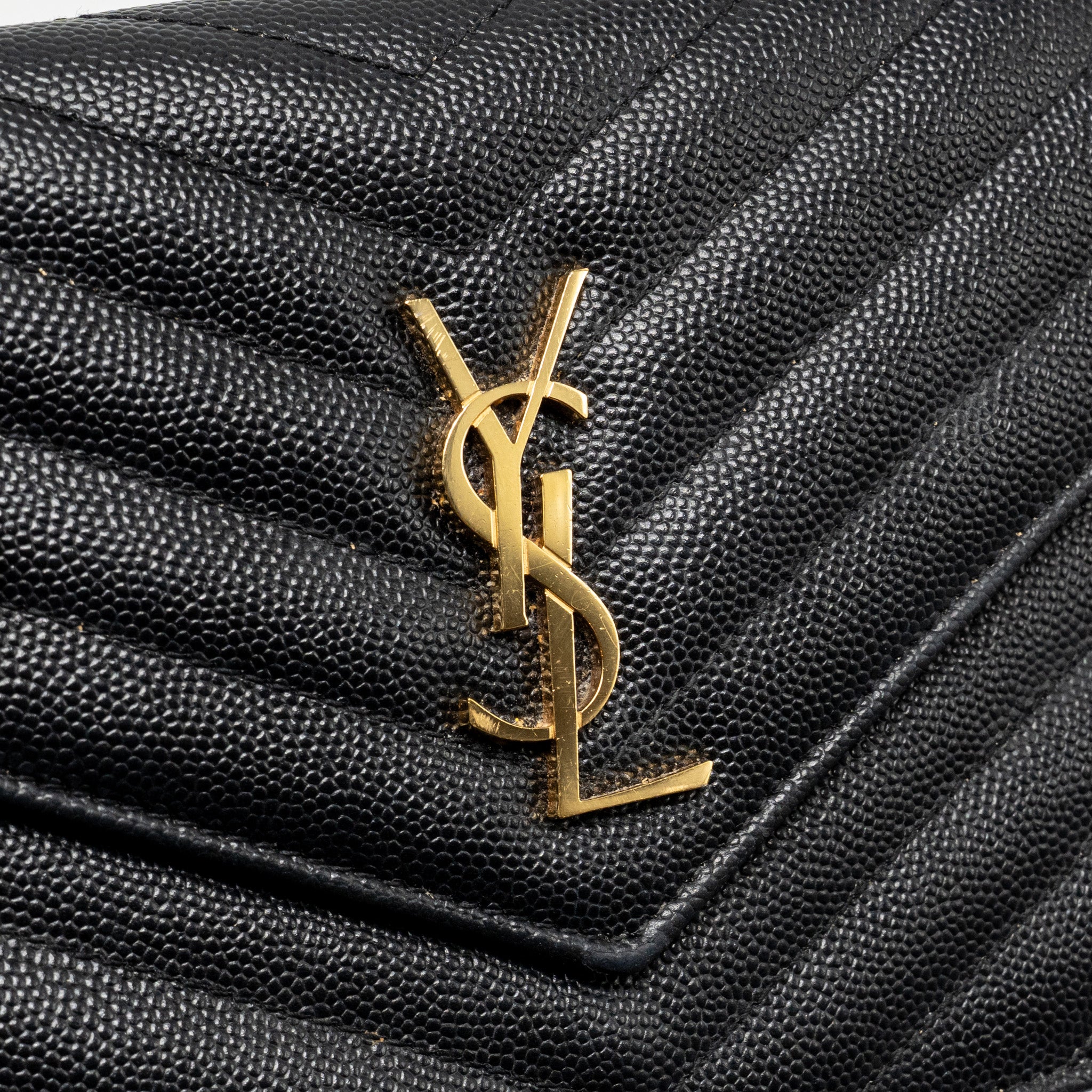 SAINT LAURENT/YSL ENVELOPE CHAIN WALLET GRAINED CALFSKIN BLACK GHW