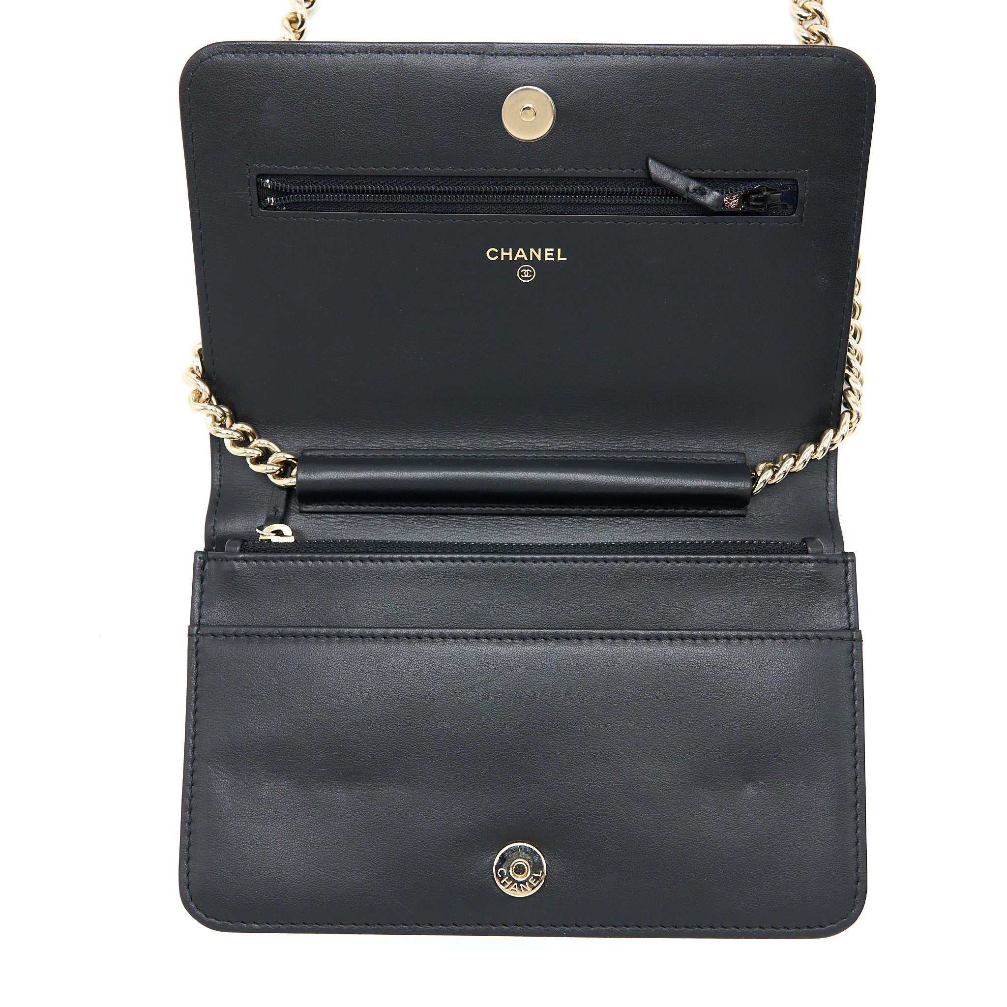 CHANEL BOY WALLET ON CHAIN CAVIAR BLACK LGHW