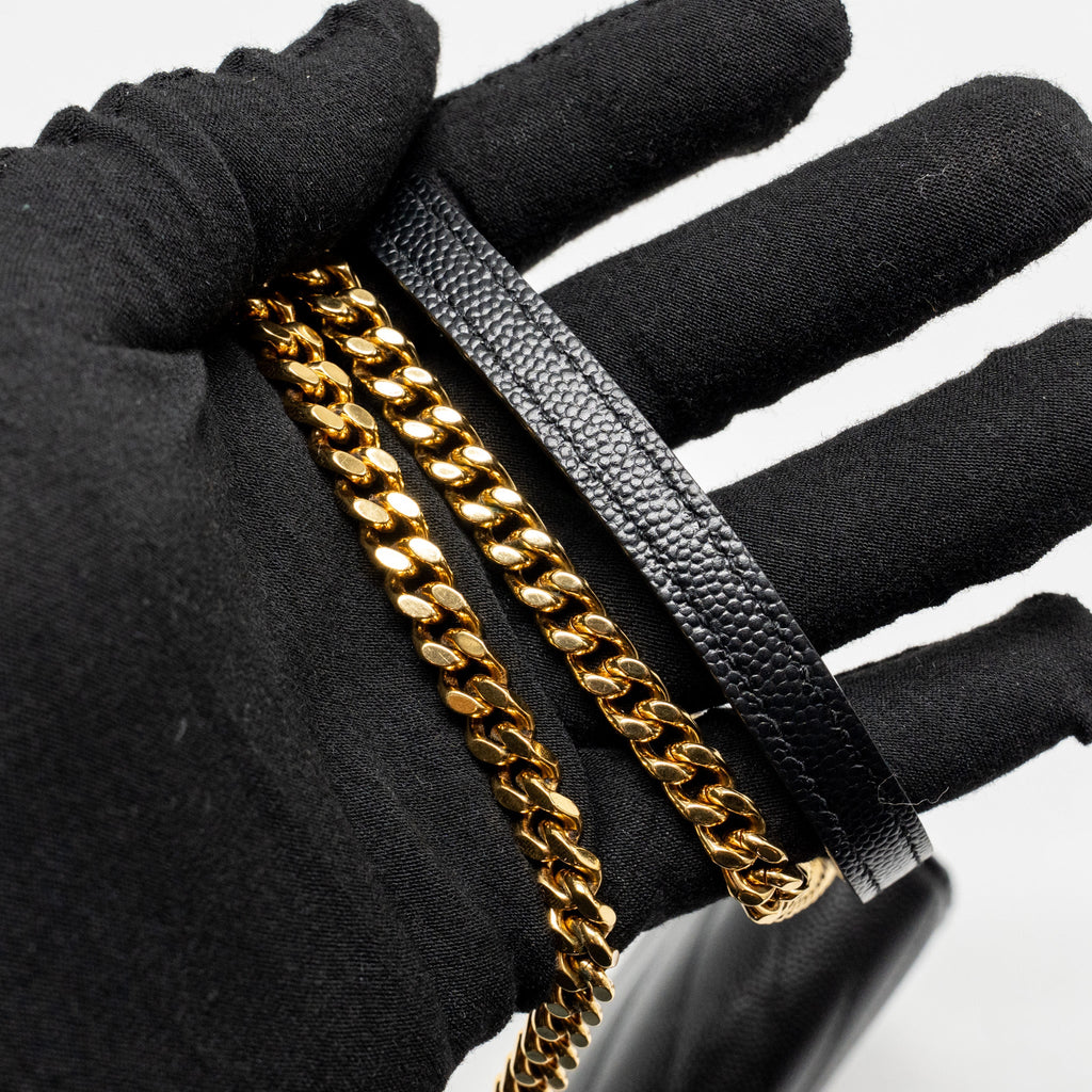 SAINT LAURENT/YSL ENVELOPE CHAIN WALLET GRAINED CALFSKIN BLACK GHW