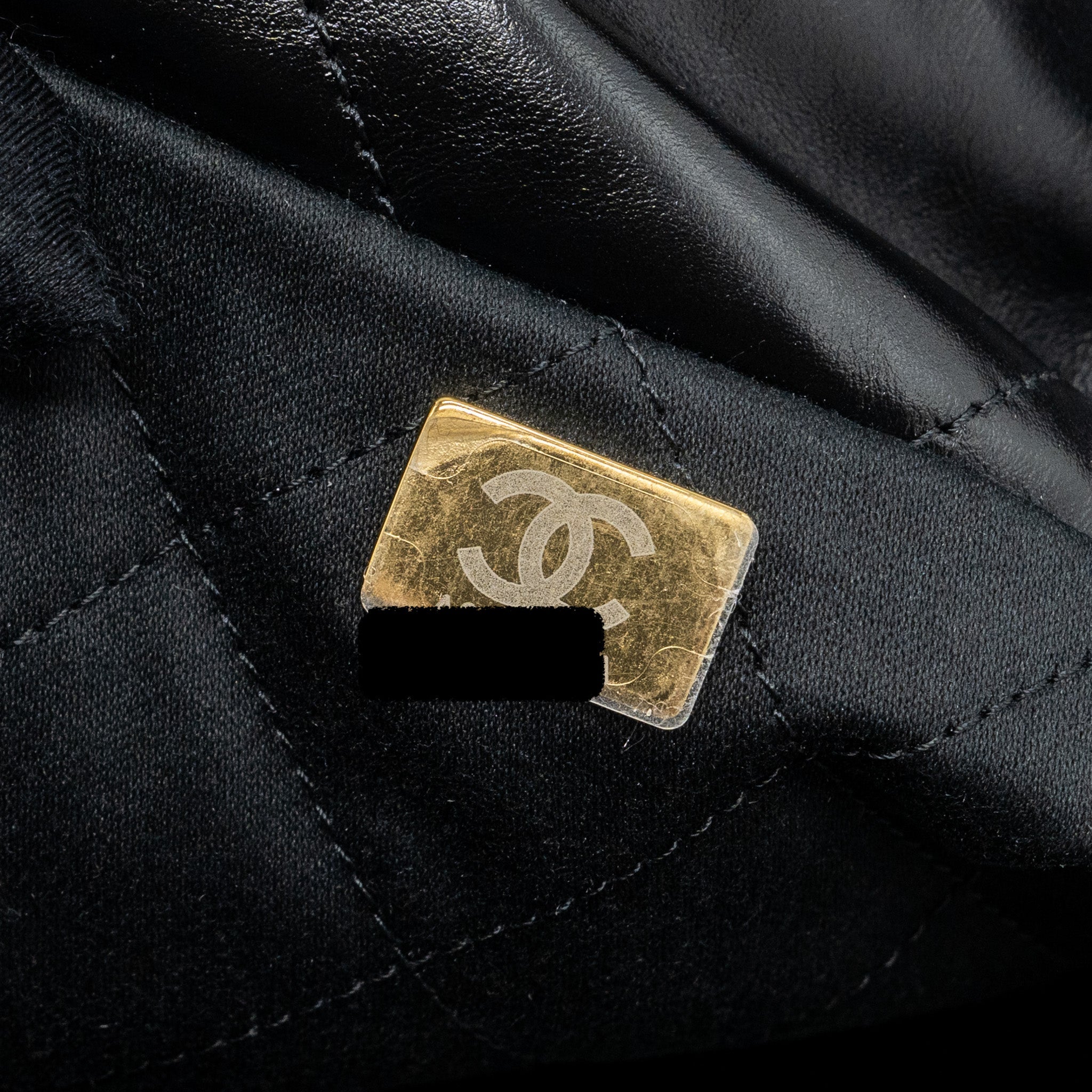 CHANEL SMALL 22 BAG GOLD LETTER SHINY  CALFSKIN BLACK BRUSHED GHW (MICROCHIP)