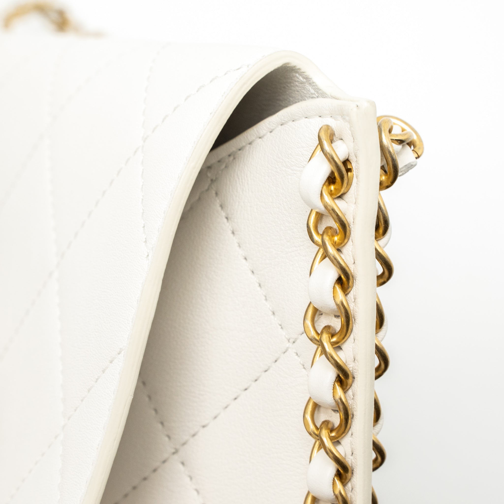 CHANEL CROSSBODY SQUARE FLAP BAG LAMBSKIN WHITE BRUSHED GHW