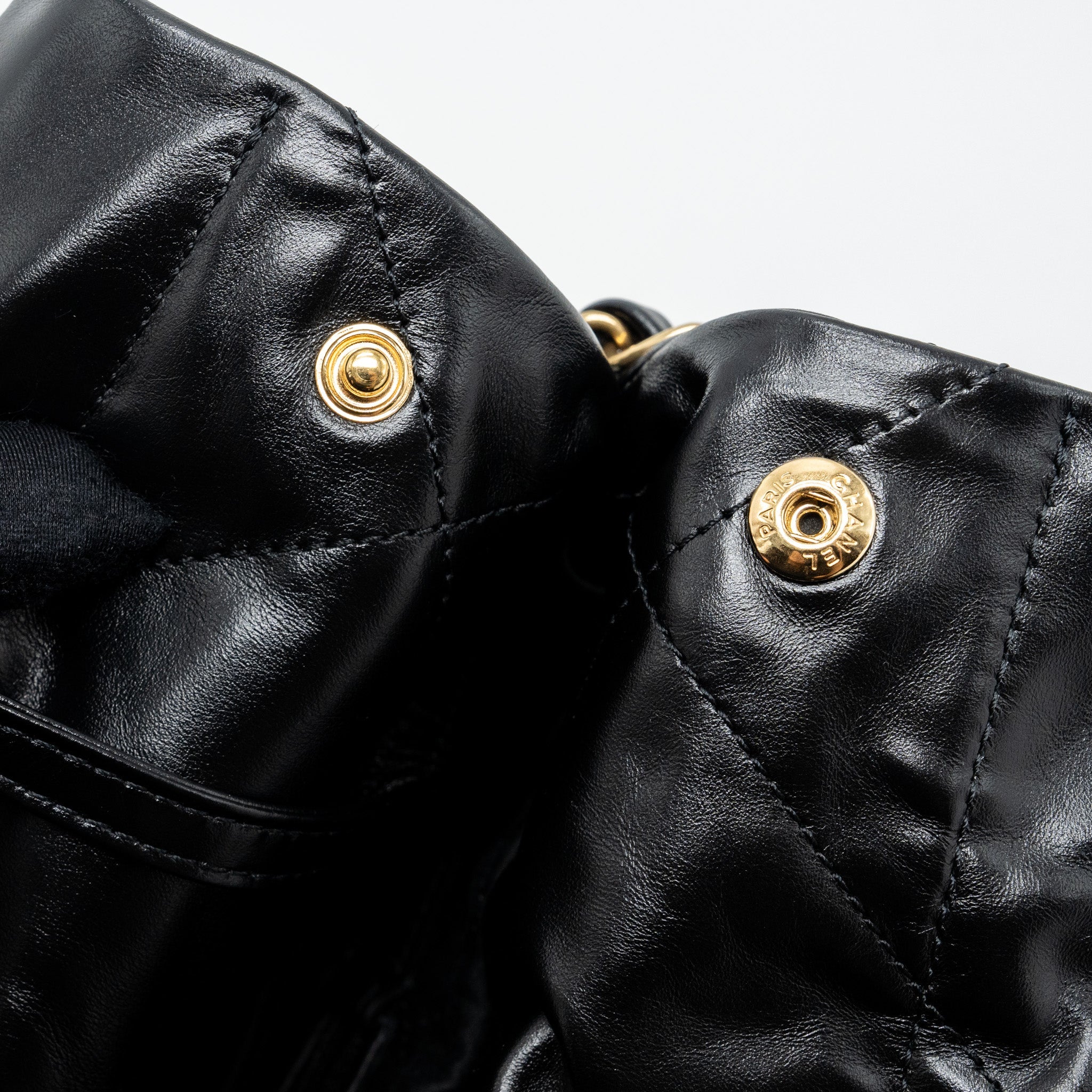 CHANEL SMALL 22 BAG GOLD LETTER SHINY  CALFSKIN BLACK BRUSHED GHW (MICROCHIP)