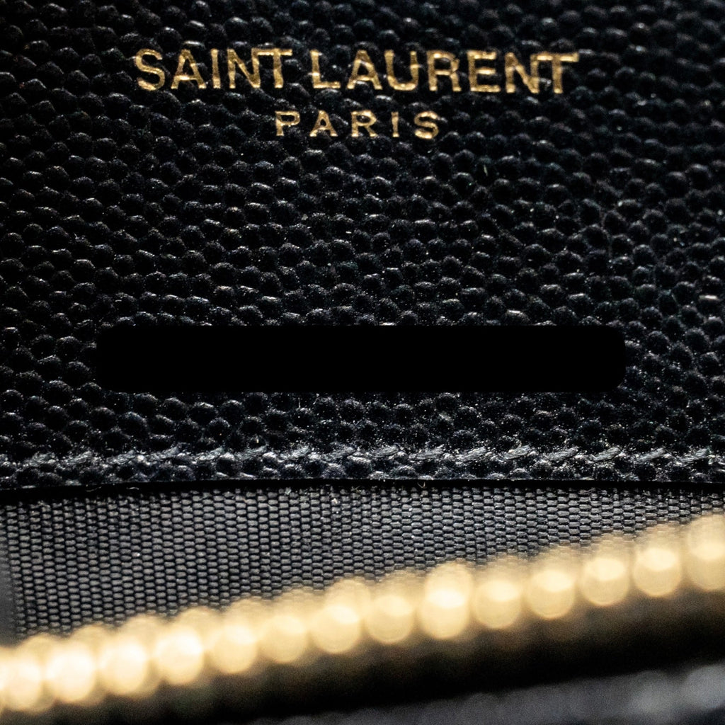 SAINT LAURENT/YSL ENVELOPE CHAIN WALLET GRAINED CALFSKIN BLACK GHW