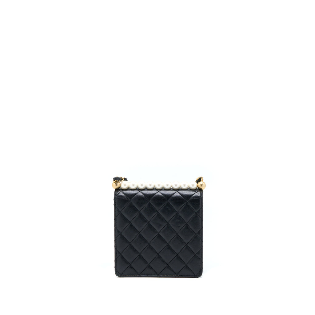CHANEL VERTICAL PEARL FLAP BAG GOATSKIN BLACK GHW
