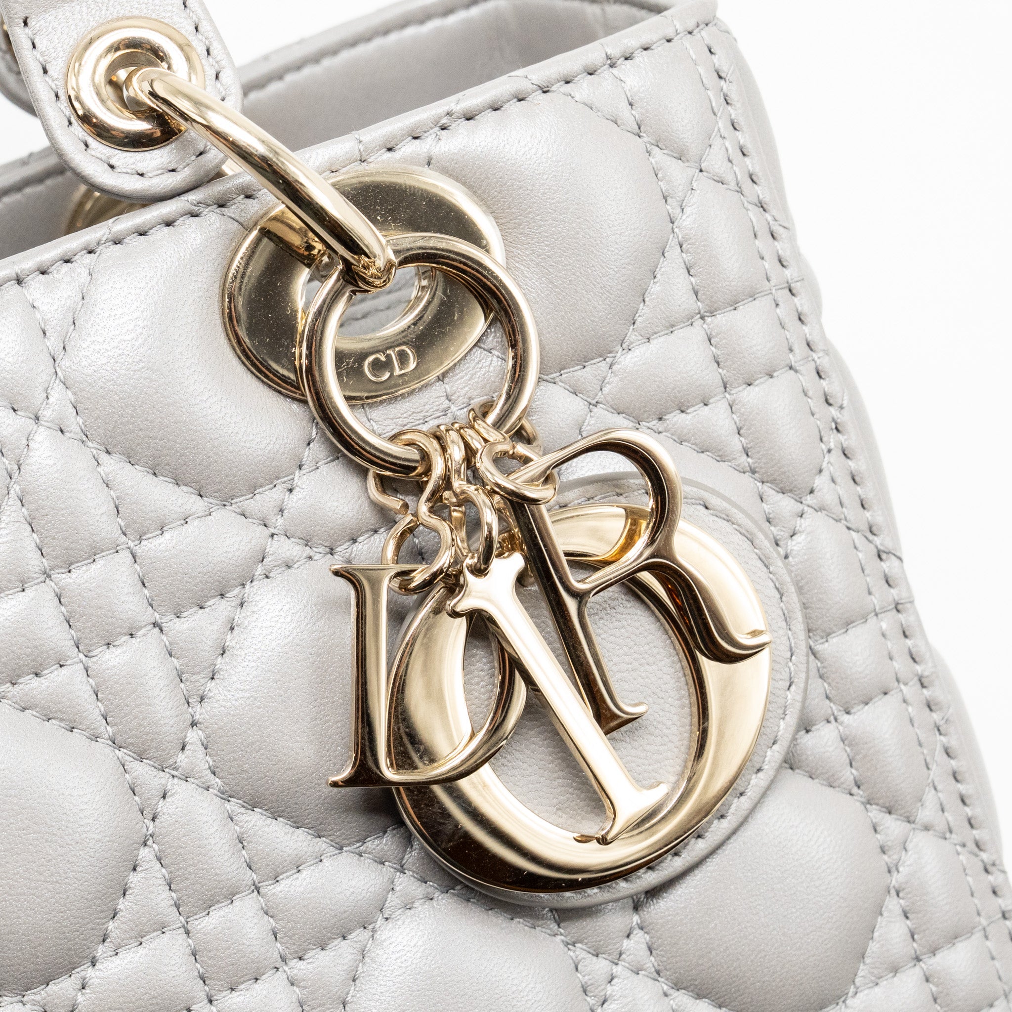 DIOR MEDIUM LADY DIOR LAMBSKIN GREY LGHW