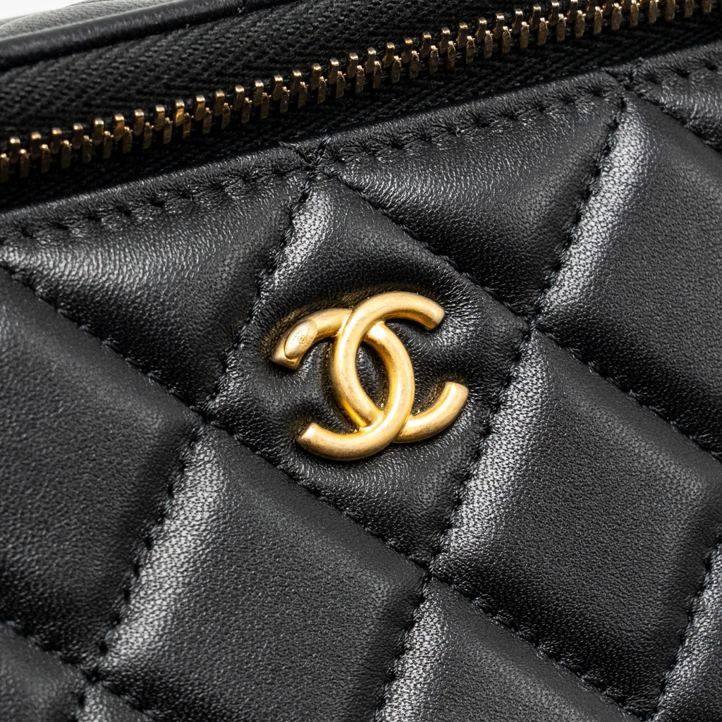 CHANEL PEARL CRUSH LONG VANITY CASE LAMBSKIN BLACK GHW (MICROCHIP)
