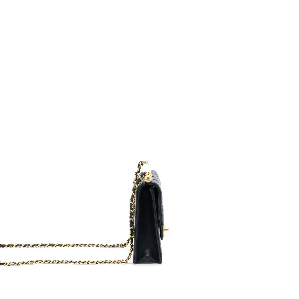 CHANEL VERTICAL PEARL FLAP BAG GOATSKIN BLACK GHW
