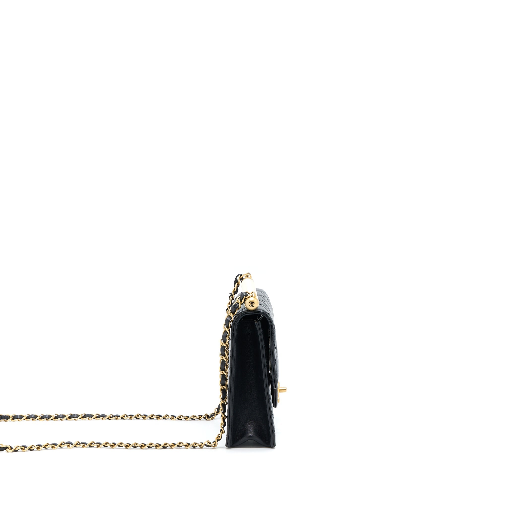 CHANEL VERTICAL PEARL FLAP BAG GOATSKIN BLACK GHW
