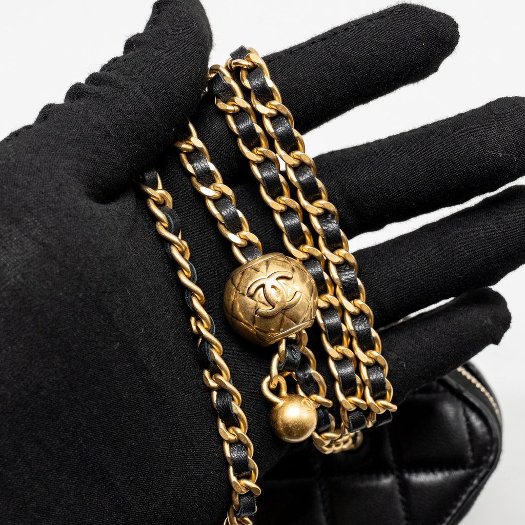 CHANEL PEARL CRUSH LONG VANITY CASE LAMBSKIN BLACK GHW (MICROCHIP)