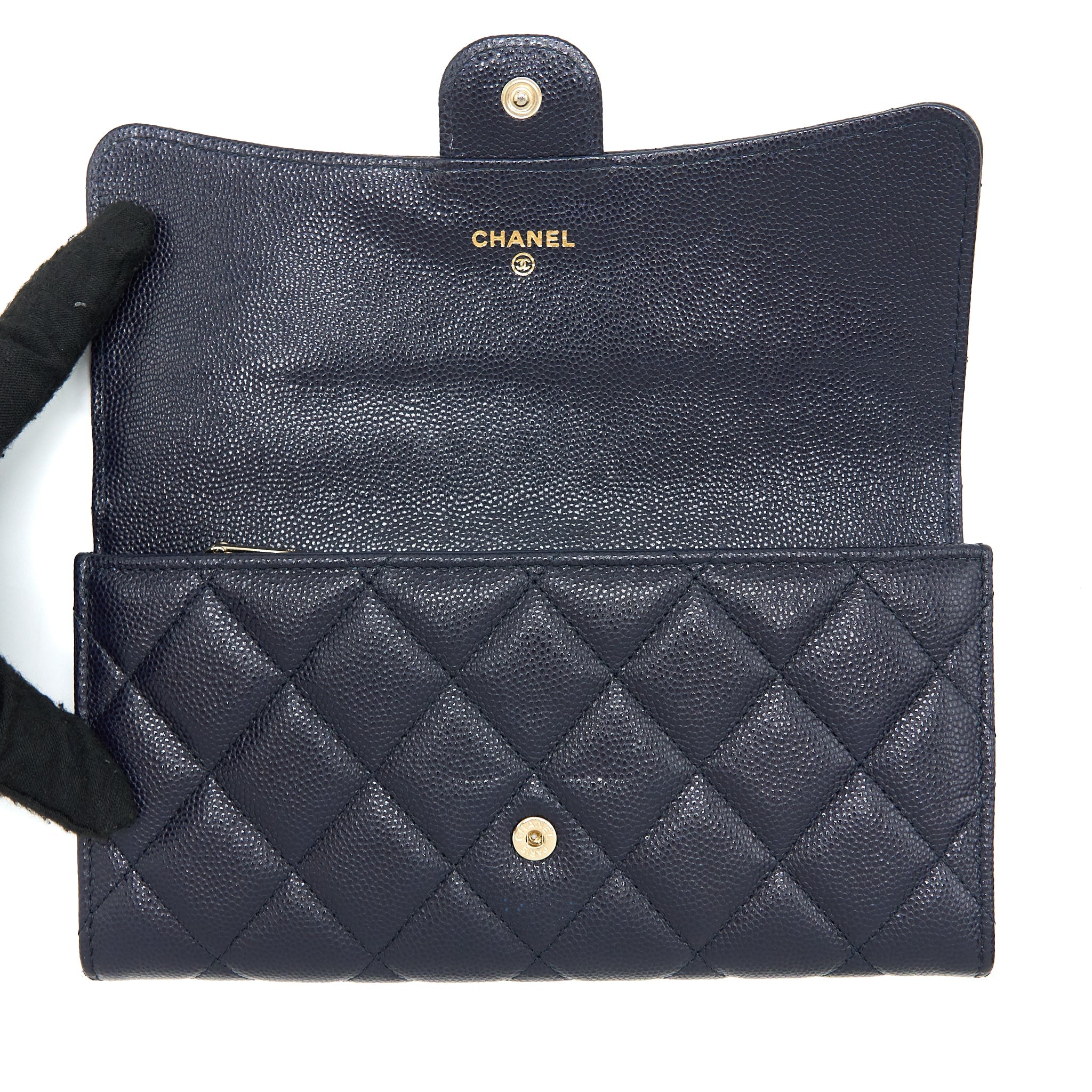CHANEL CLASSIC FLAP LONG WALLET CAVIAR DARK BLUE LGHW