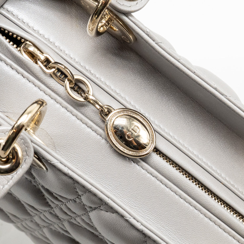 DIOR MEDIUM LADY DIOR LAMBSKIN GREY LGHW