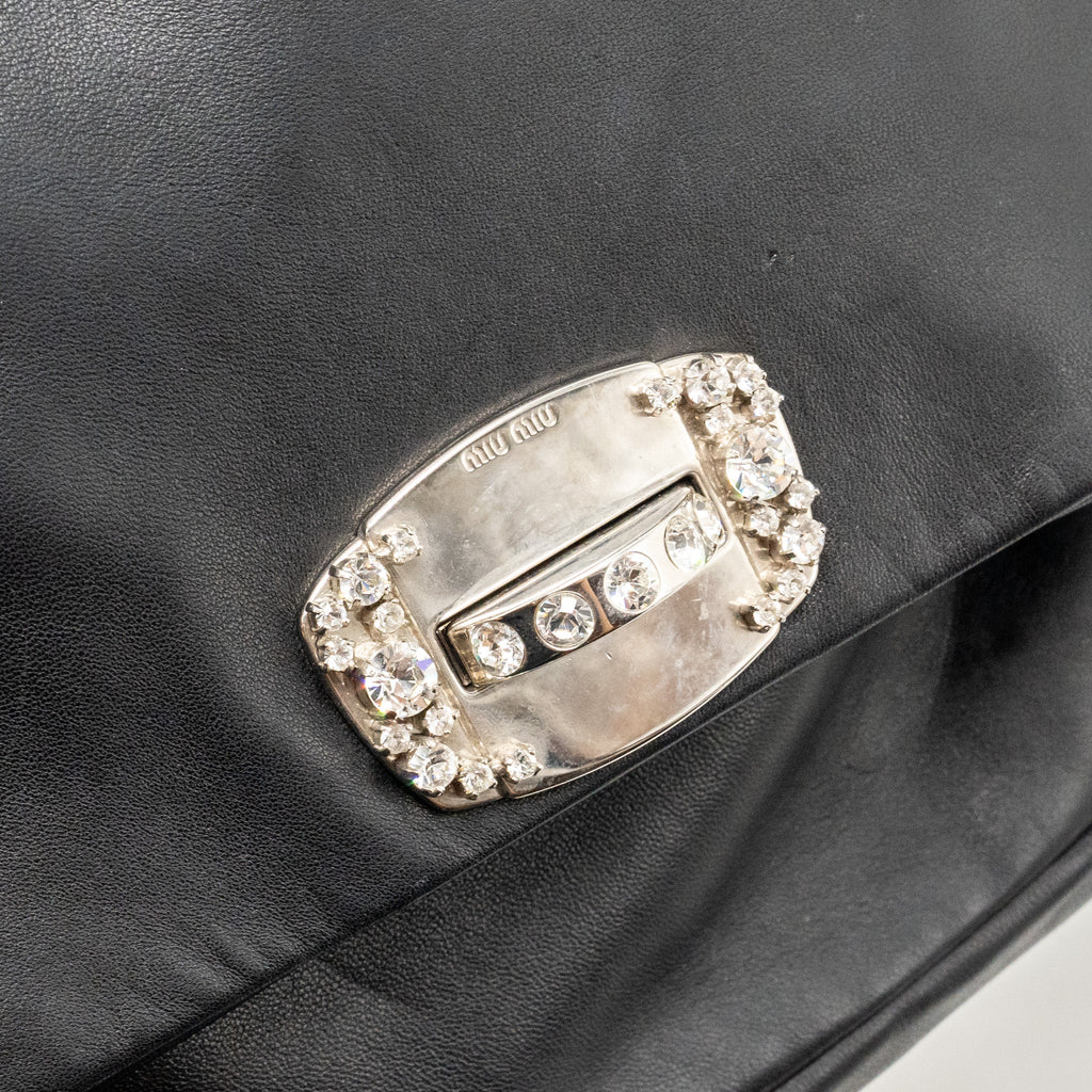 MIU MIU LARGE FLAP SHOULDER BAG LAMBSKIN BLACK SHW