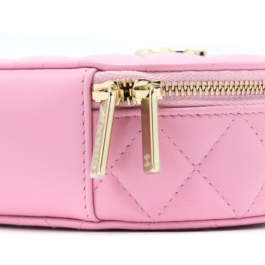CHANEL 22S TOP HANDLE MINI ROUND VANITY CLUTCH LAMBSKIN PINK LGHW